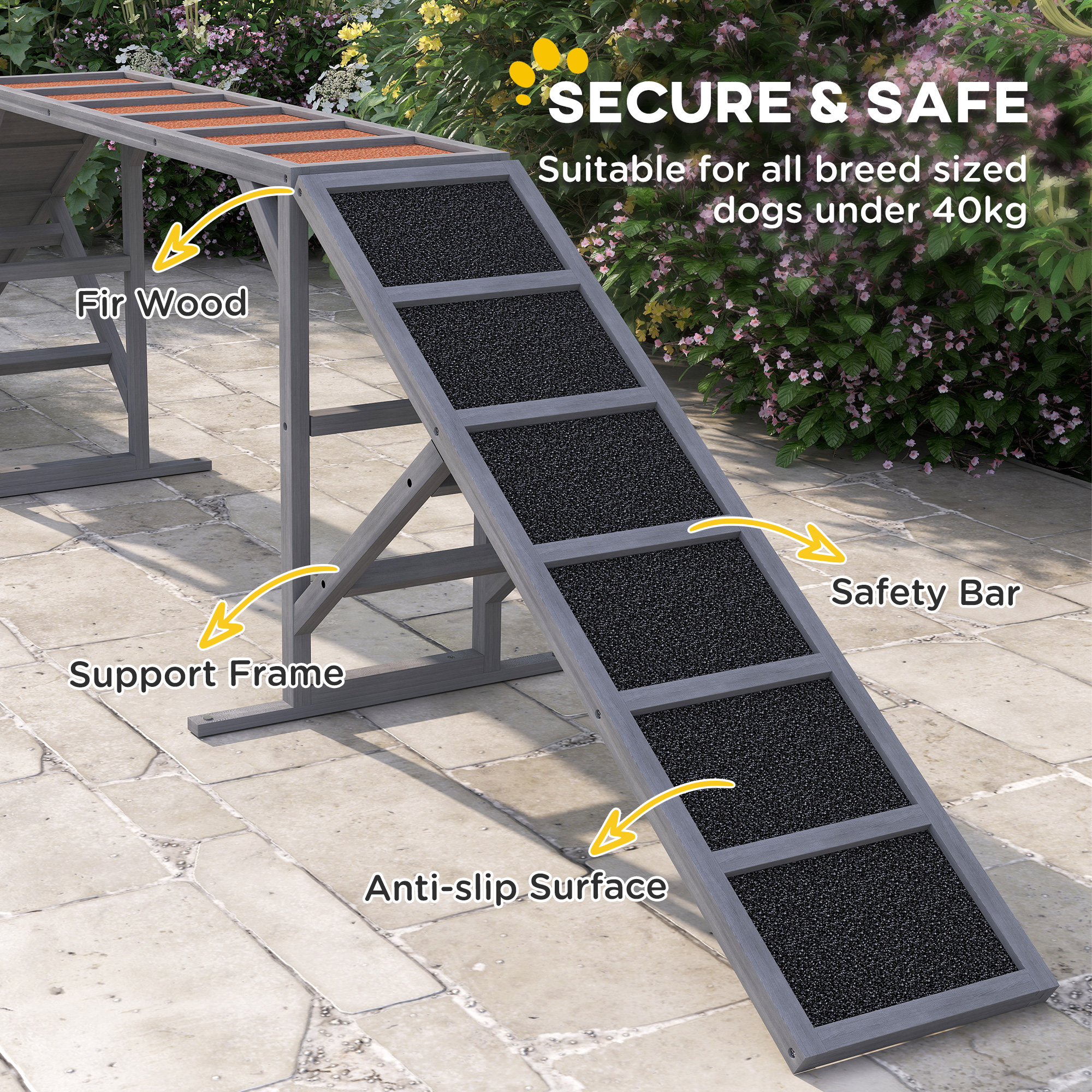 Dog Agility Equipment Ramp with Safety Bar, Non-slip Surface, for Walk and Pause Training, Gray - Image 6