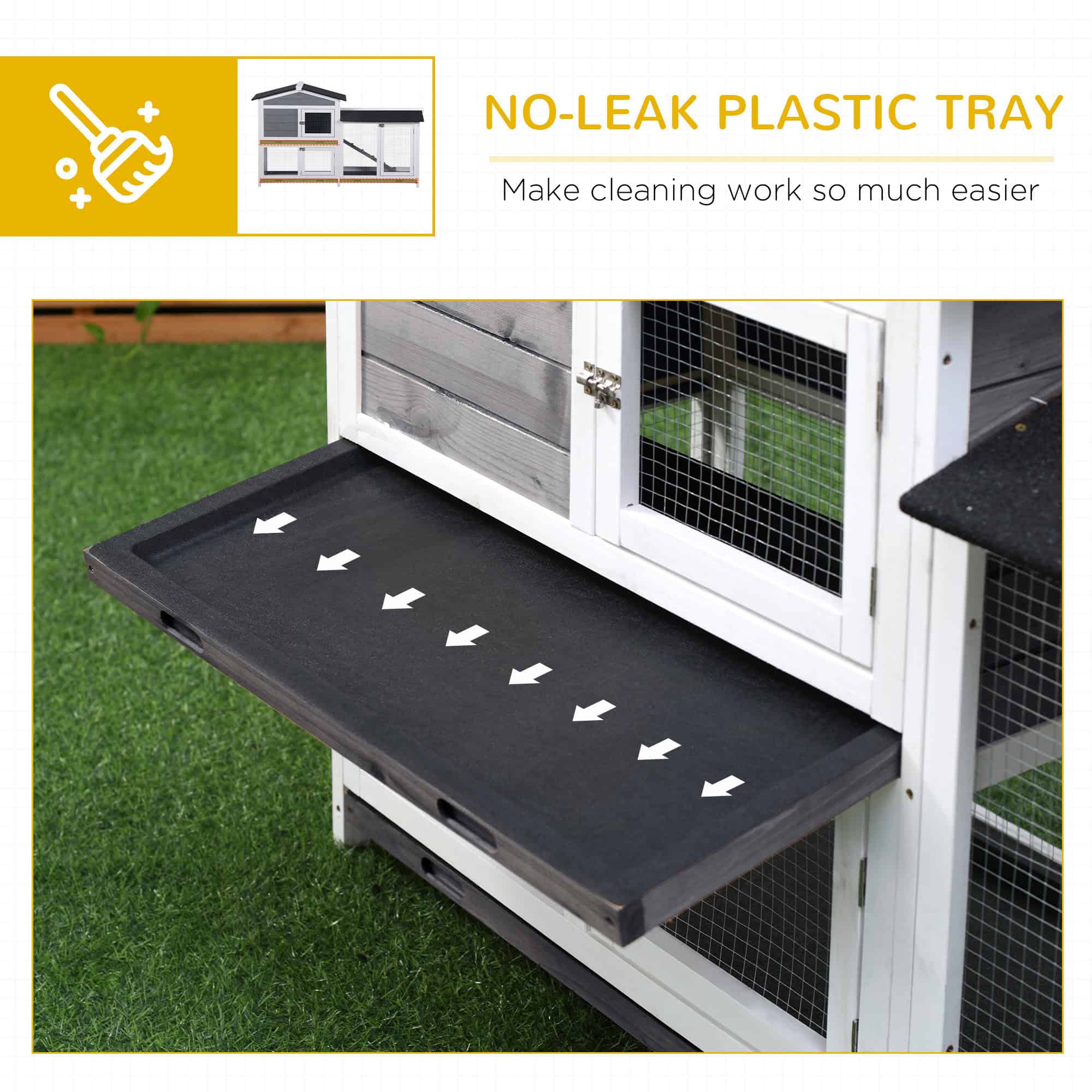 2-tier Wooden Rabbit Hutch w/ Ramp and Outdoor Run, Grey - Image 6
