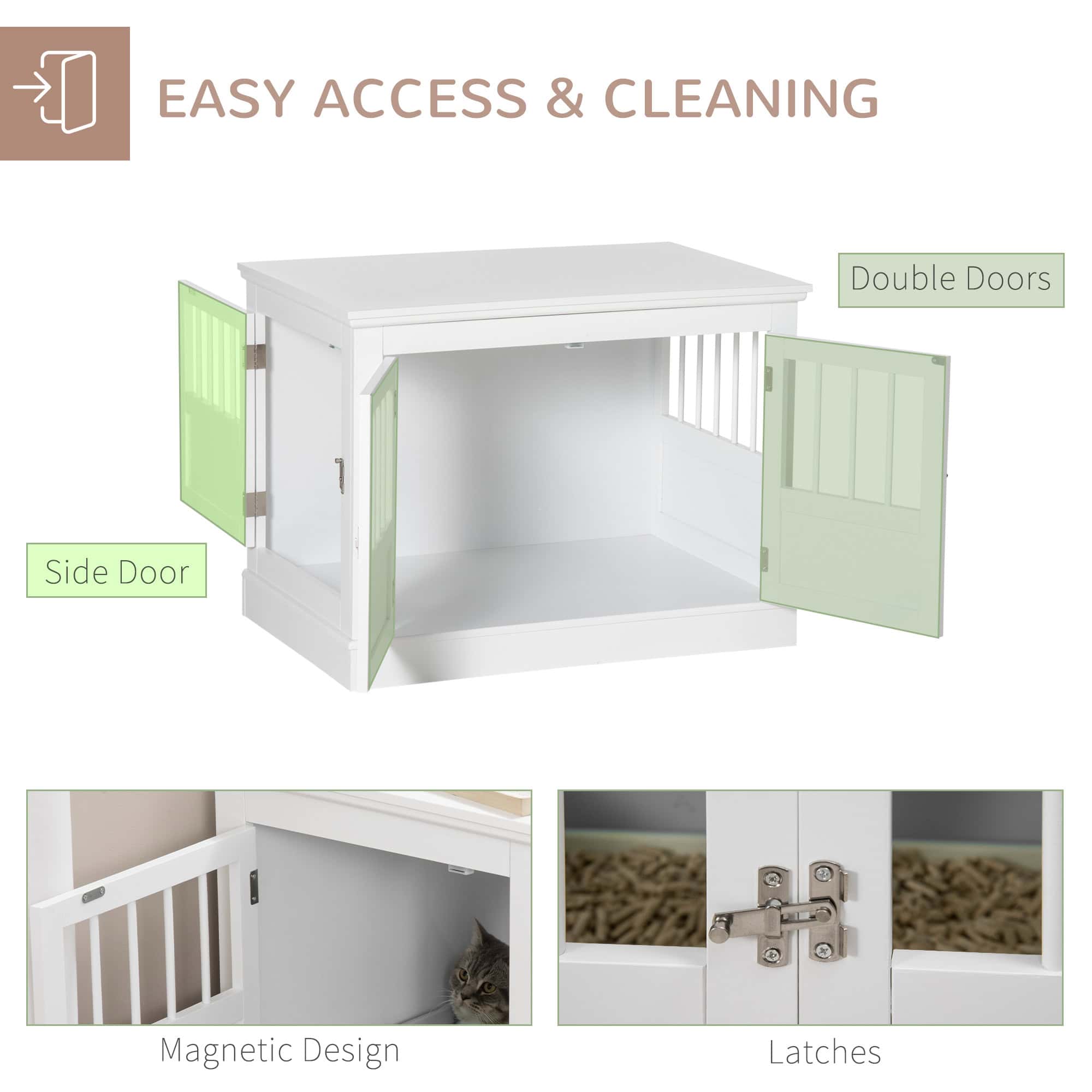 31" Dog Crate Furniture End Table with Three Doors for Small Dogs, White