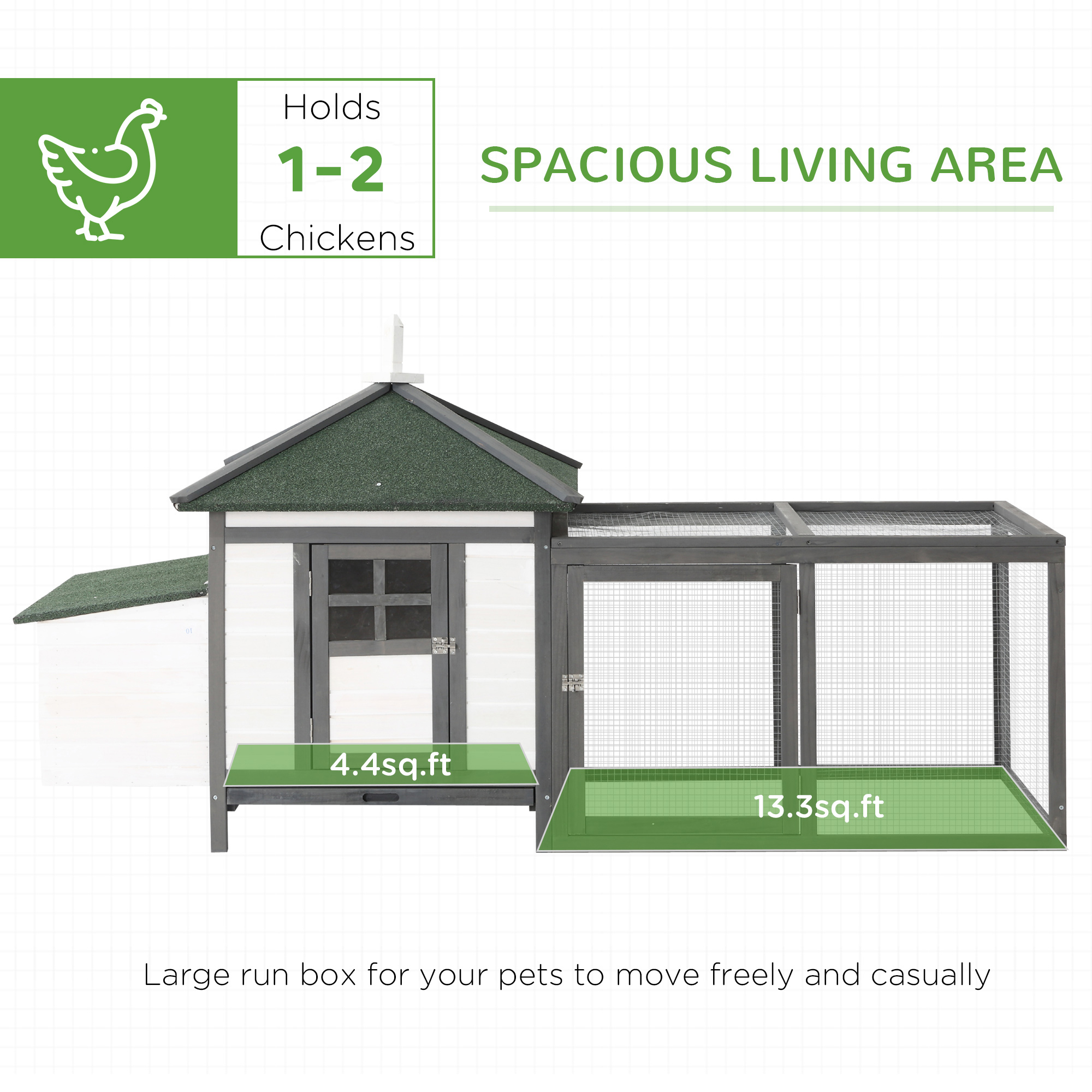 77" Chicken Coop Hen House Rabbit Hutch Poultry Cage Pen Outdoor Backyard with Nesting Box Run White and Dark gray