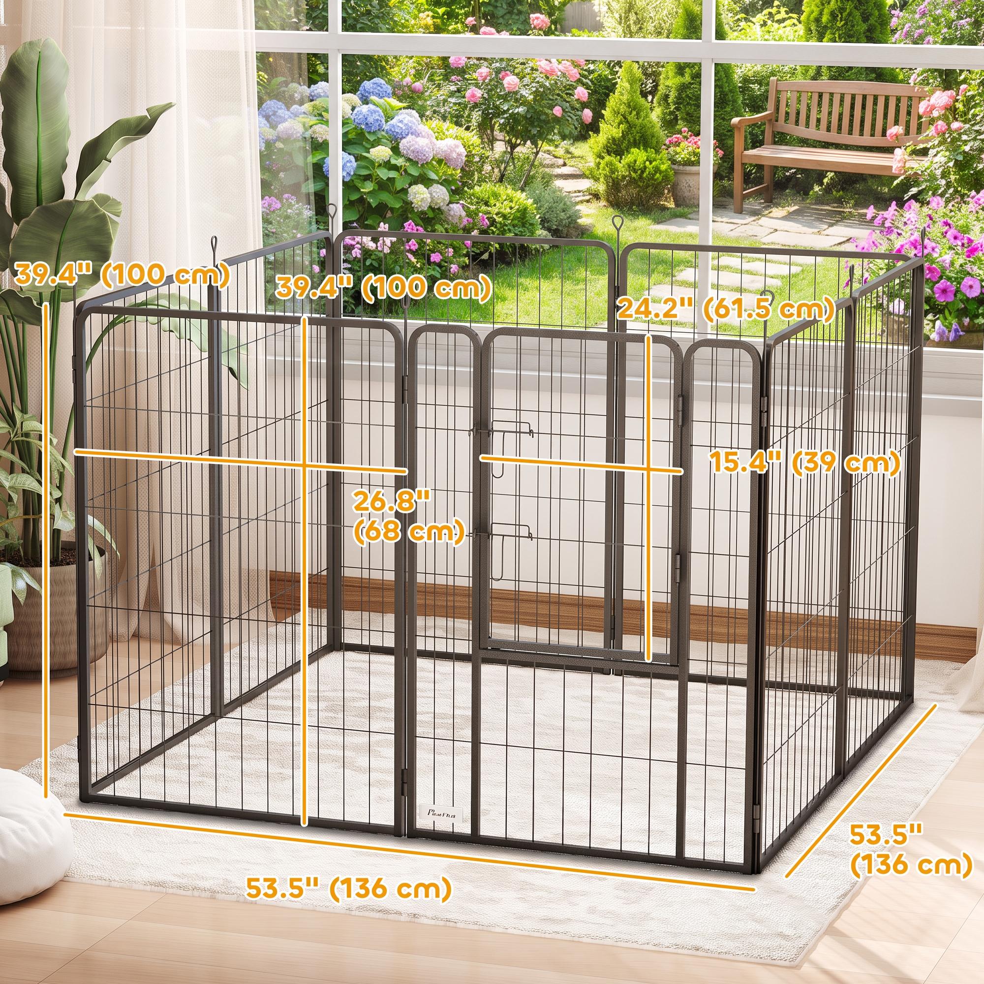 Large Dog Playpen Indoor Outdoor Foldable Pet Pen with Lockable Door and Ground Stakes for Large Dogs, Black