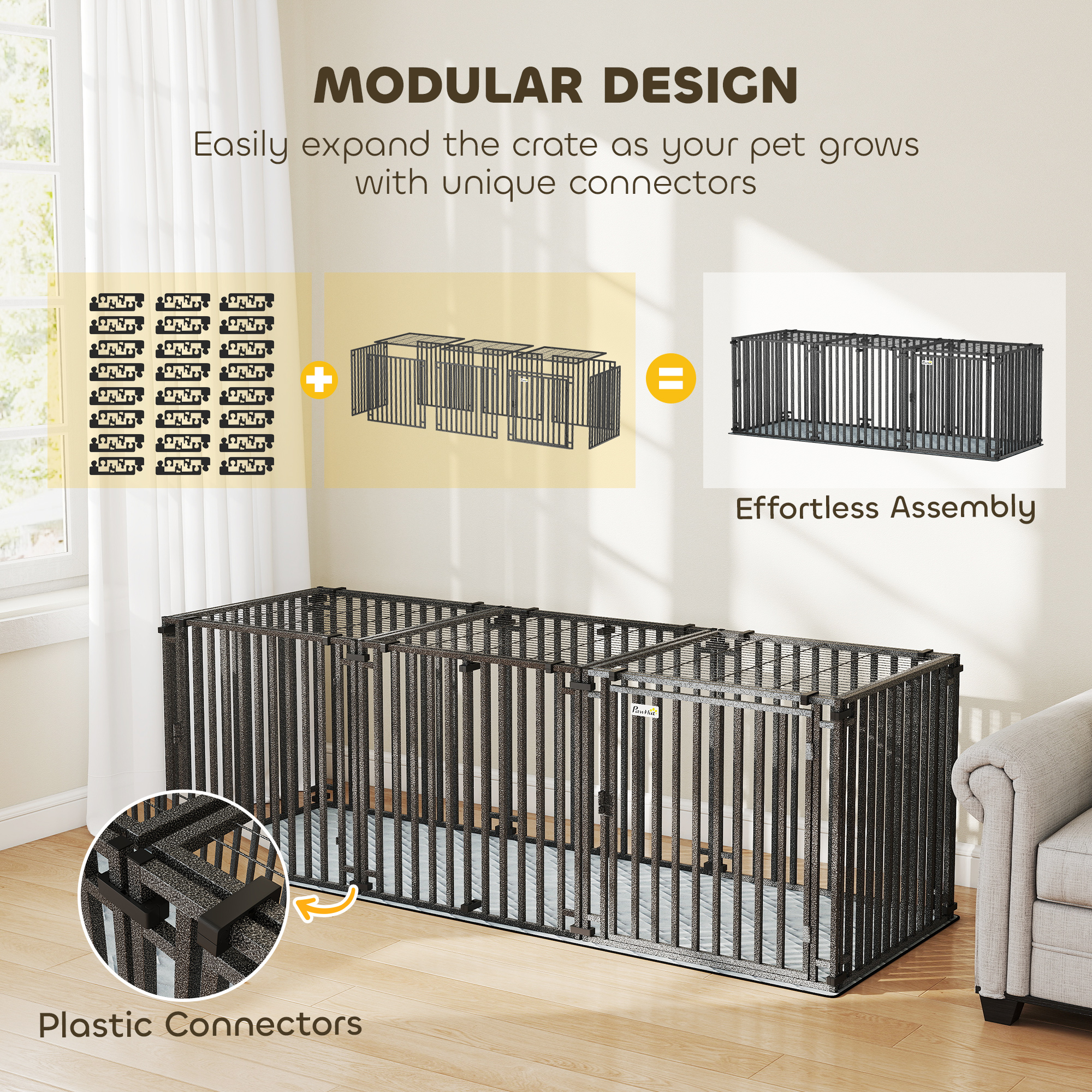 83 Inch Heavy Duty Dog Crate, Extra Large Metal Dog Cage Kennel with Mat for Large Breeds, Modular Puppy Playpen
