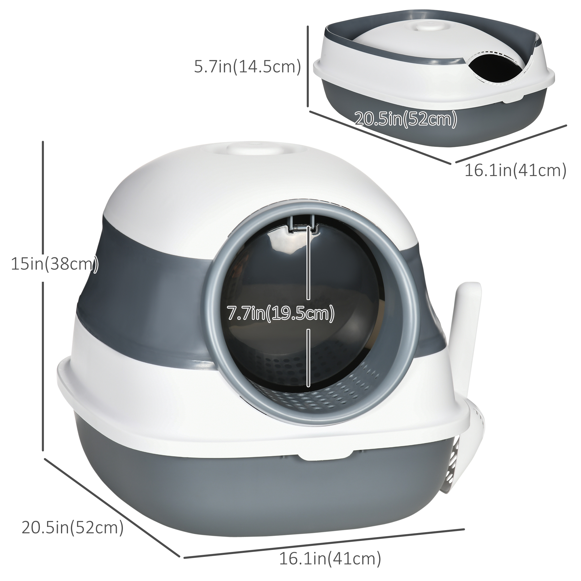 Foldable Large Cat Litter Box with Lid, Covered Kitten Litter Box w/ Automatic Cat Litter-Proof Sides, Deodorization, Easy to Clean, White and Grey