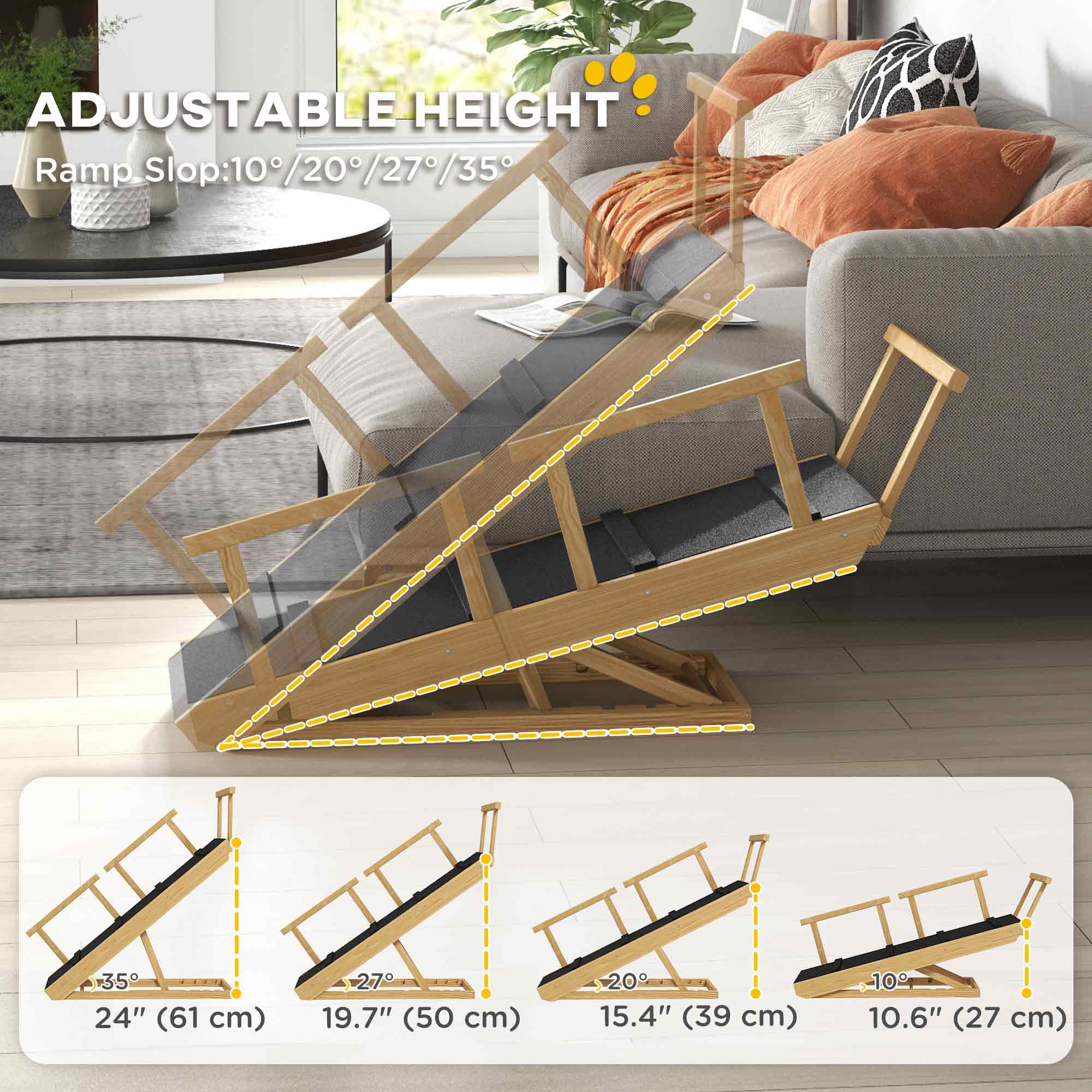 Adjustable Dog Stairs Foldable Dog Steps with Non-slip Mat for Small to Large Dogs for High Bed Sofa Couch