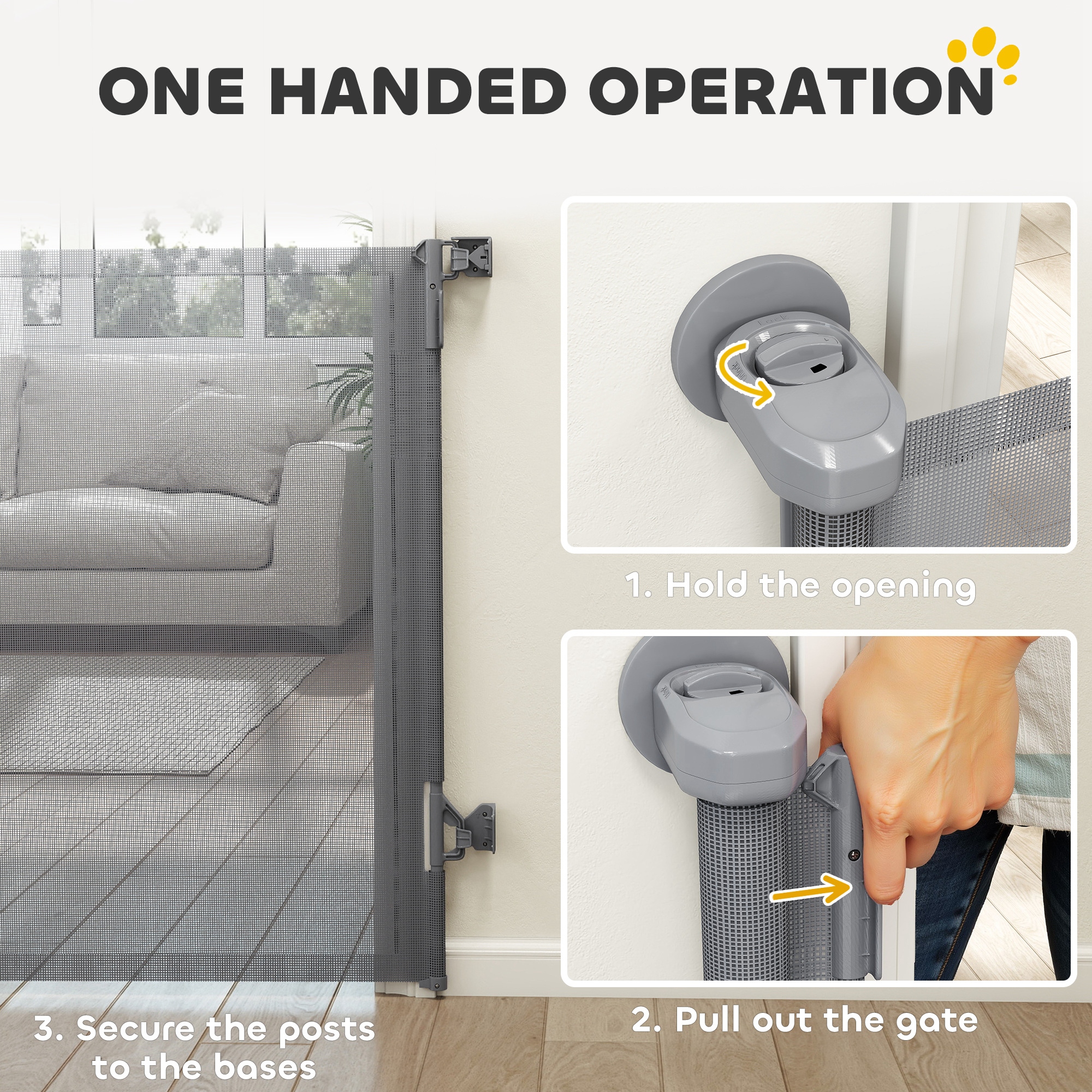 Retractable Dog Gate, 36.6" Tall, Extends to 55" Wide, Mesh Pet Gate with Single Hand Operation, for Stairs, Doorways