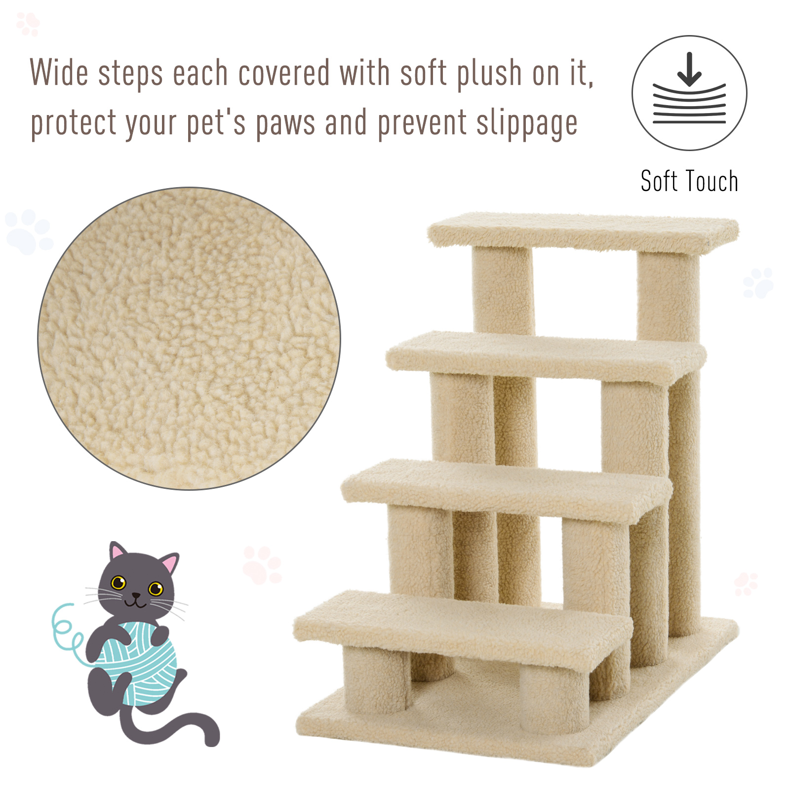 23.5" 4 Tier Pet Stairs Dog Cat Step Scratch Post Furniture, Cream White