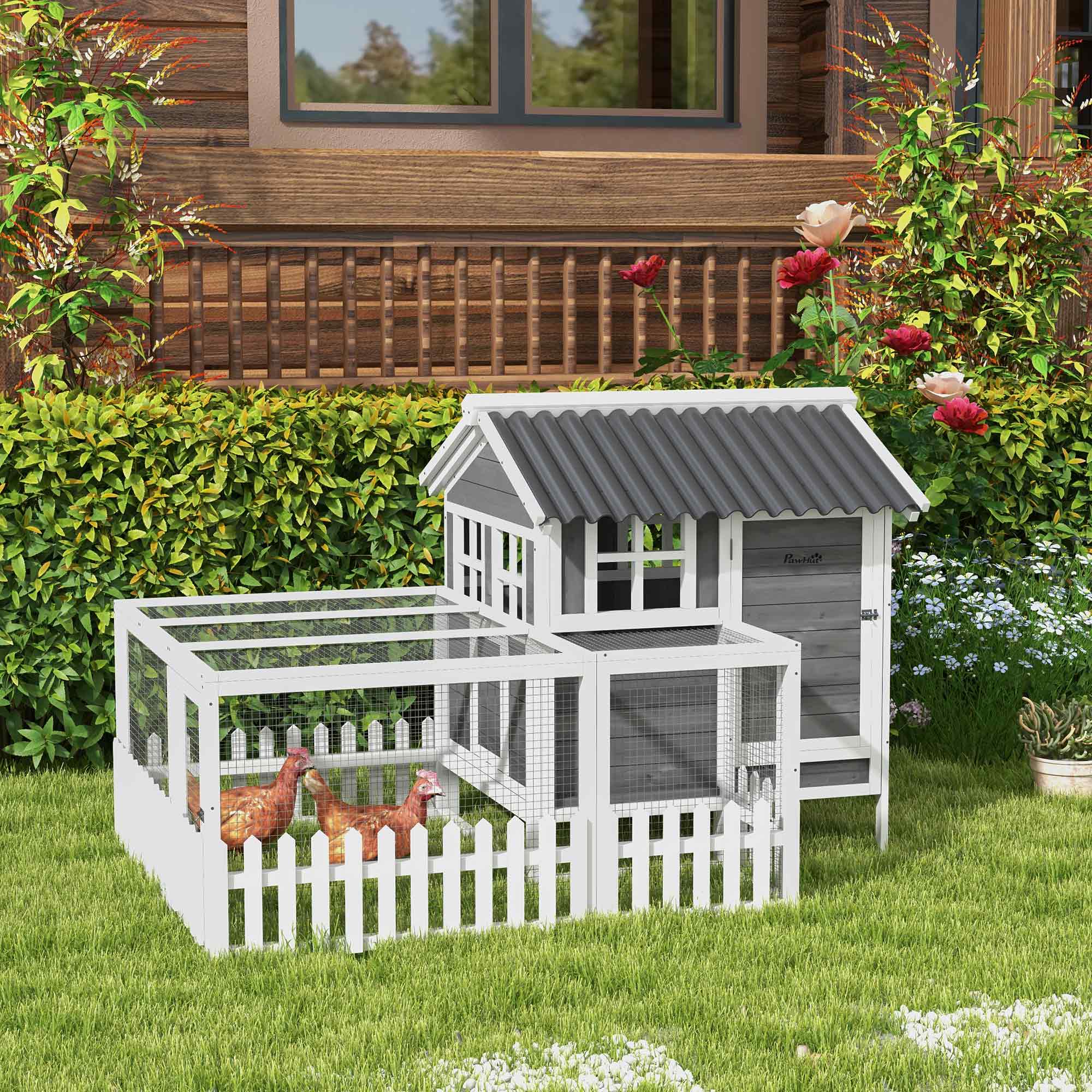 Wooden Chicken Coop with Run for 1-2 Chicken, Bunnies, Ducks