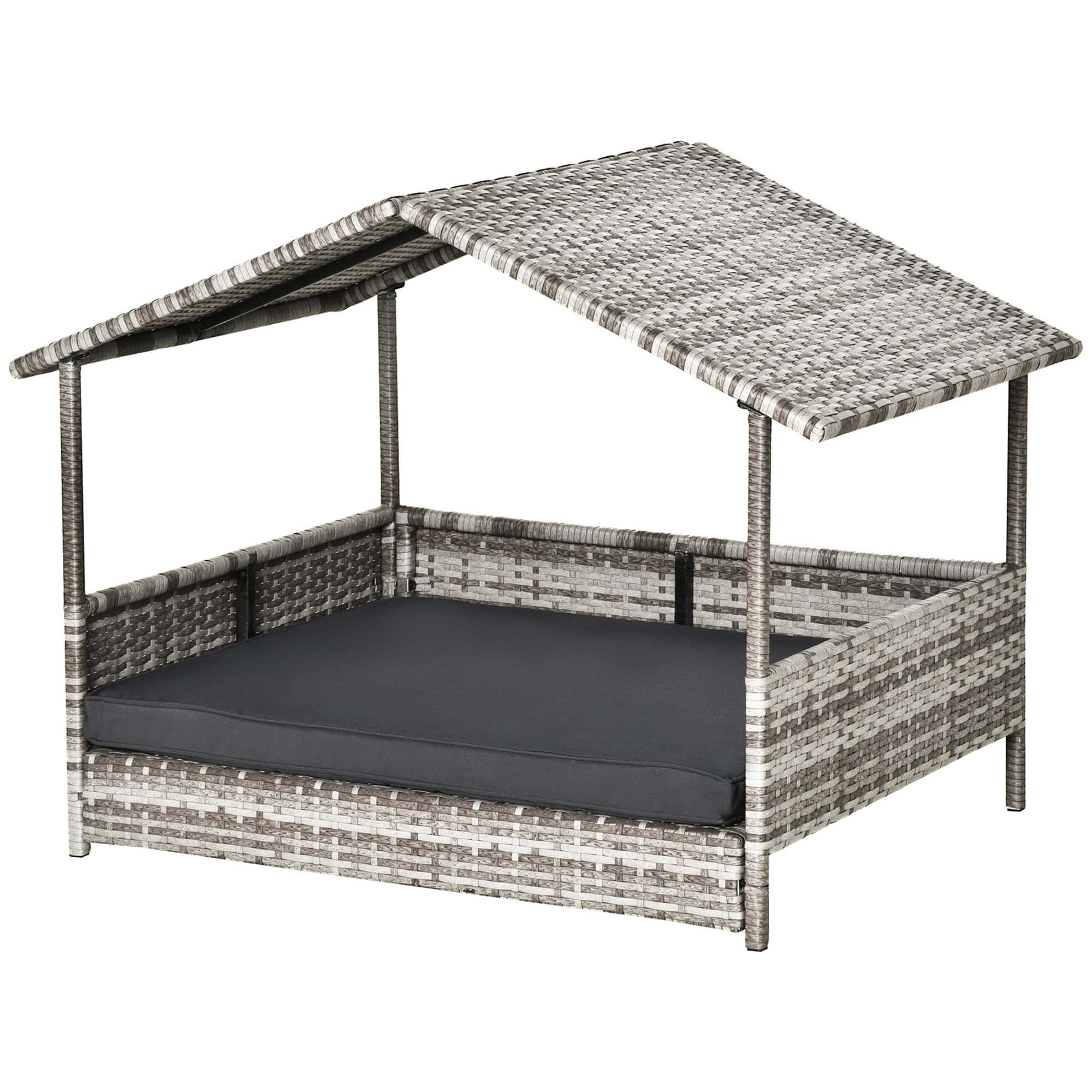 Wicker Pet House Dog Bed for Indoor/Outdoor Rattan Furniture with Cushion