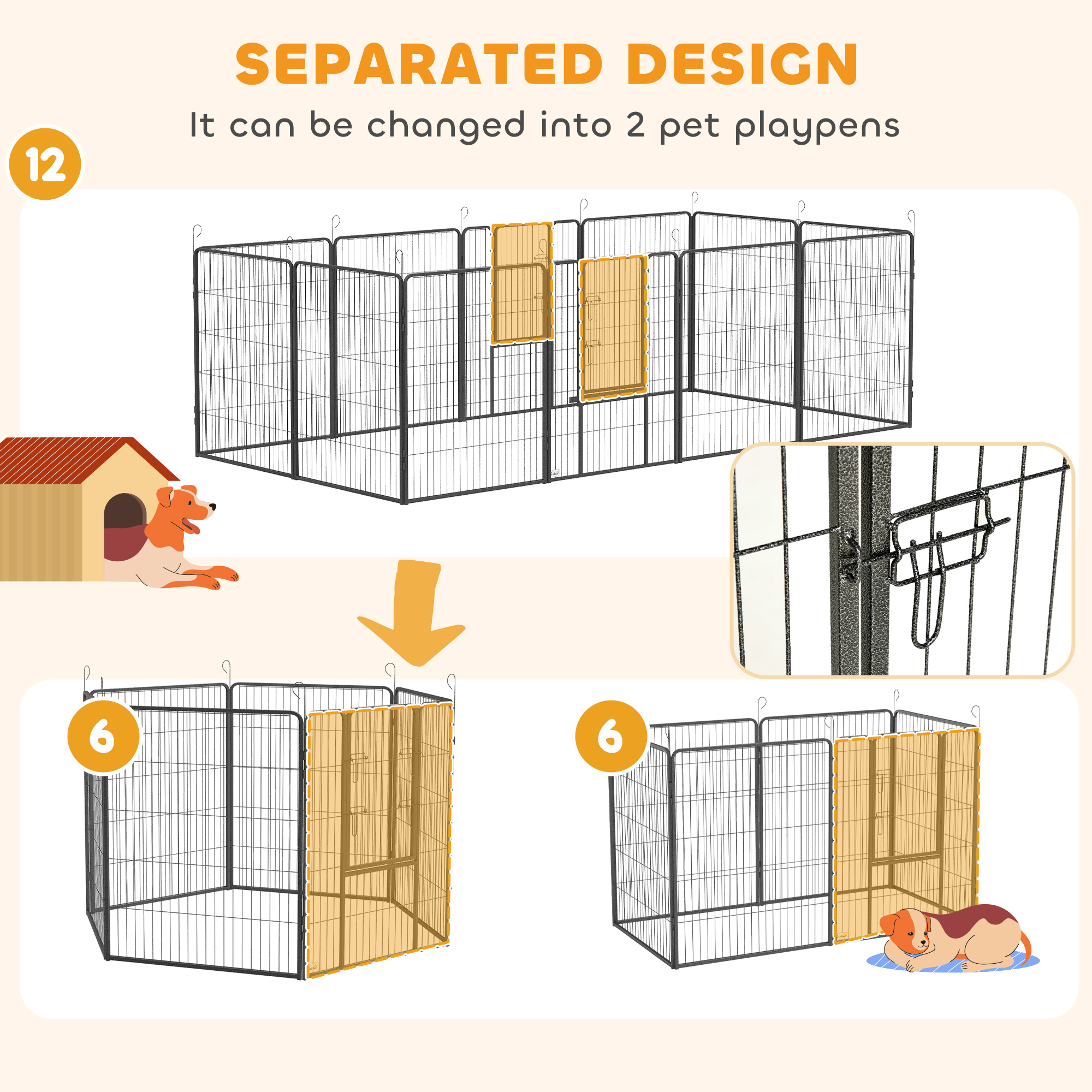 Dog Pen with Gate, 12 Panels Puppy Playpen, Dog Fence, 39"H