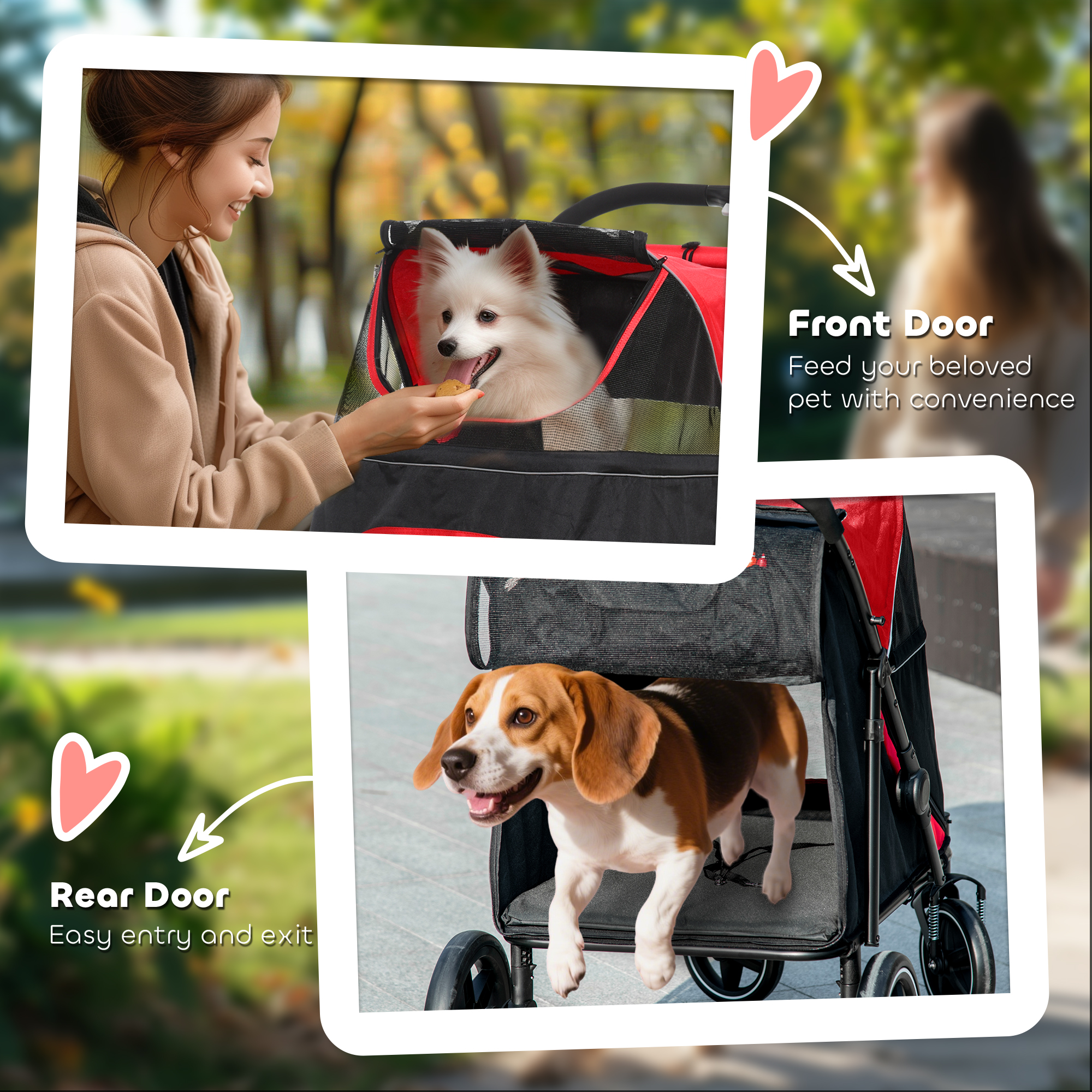 Foldable Pet Stroller with Universal Front Wheels, Shock Absorber, Dog Cat Carriage for Large & Medium Dogs, Red - Image 7
