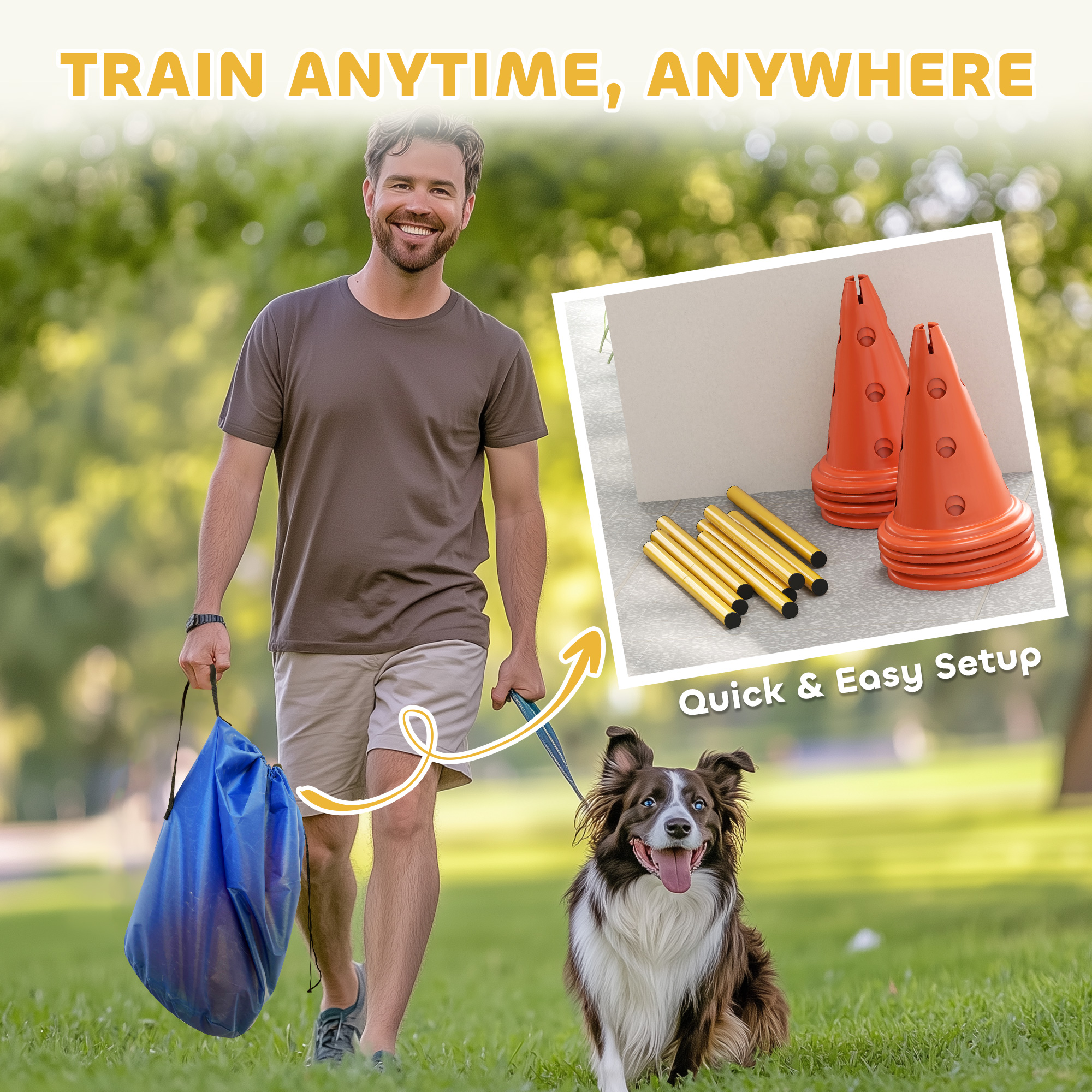 Dog Agility Hurdle Cone Set, Adjustable Obstacle Course Equipment with 8 Cones & 8 Poles, Carry Bag, Orange
