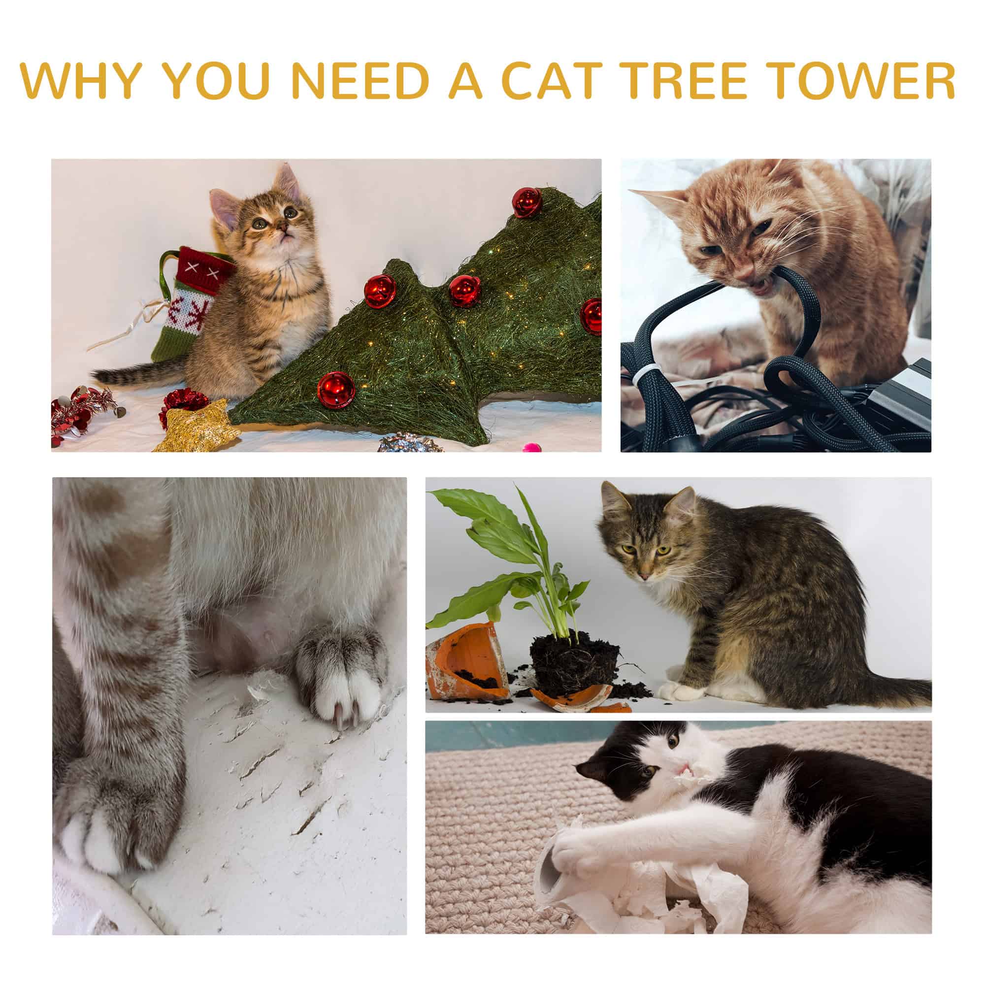 Cat Tree Kitty Tower with Sisal Mat Scratching Post, Cat Bed, Cushion, Perch, 18" x 18" x 36", Light Blue