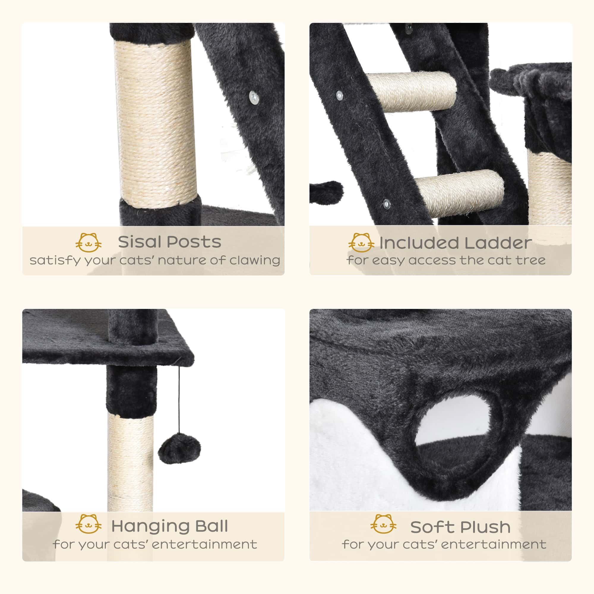 94"-102" Floor to Ceiling Cat Tree, High Cat Condo Scratching Post Activity Center, Multi-Level Play House