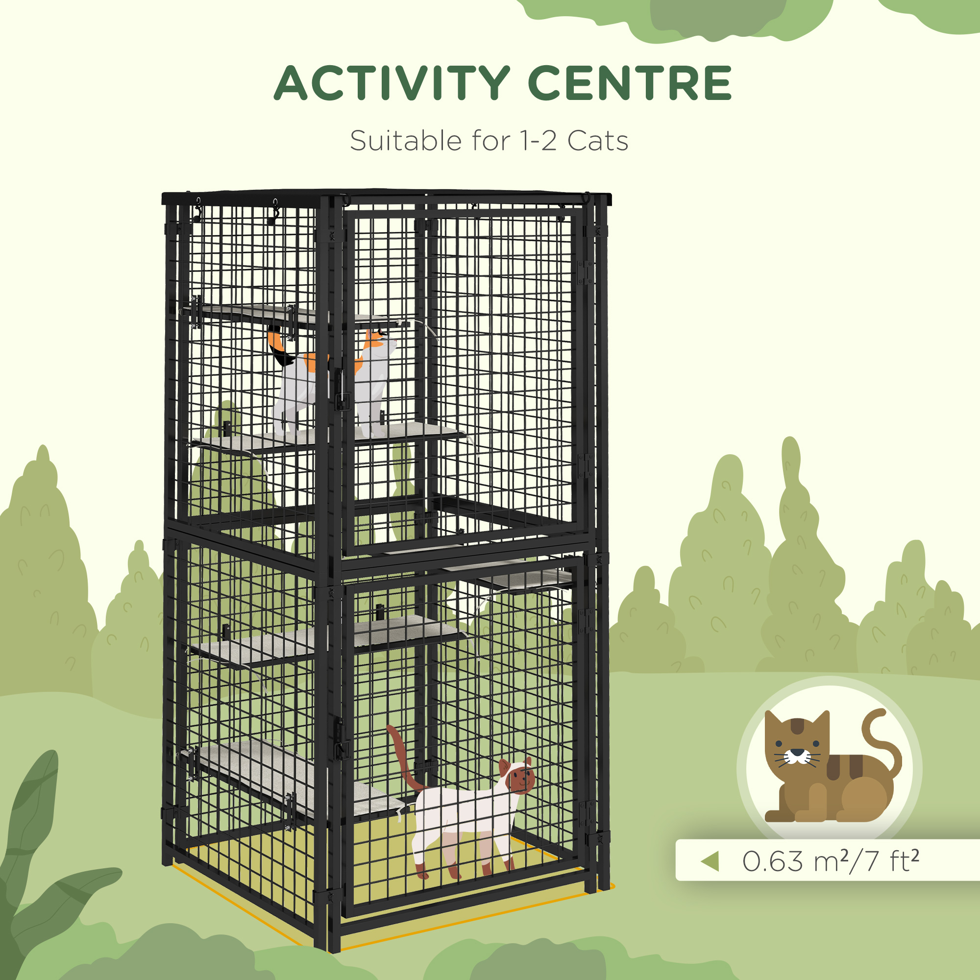 Cat Cage Multi-Level Catio Steel Outdoor Cat Enclosure w/ UV-and Water Resistant Cover, 5 Platforms, Soft Pads, Black