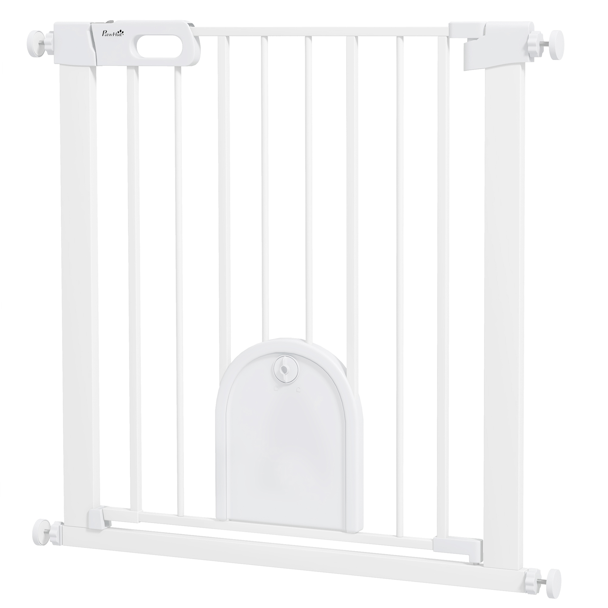 30"-32" Extra Wide Pet Gate Barrier with Small Door, 30"H Dog Gate with Safety Gate Barrier, Stair Pressure Fit, White