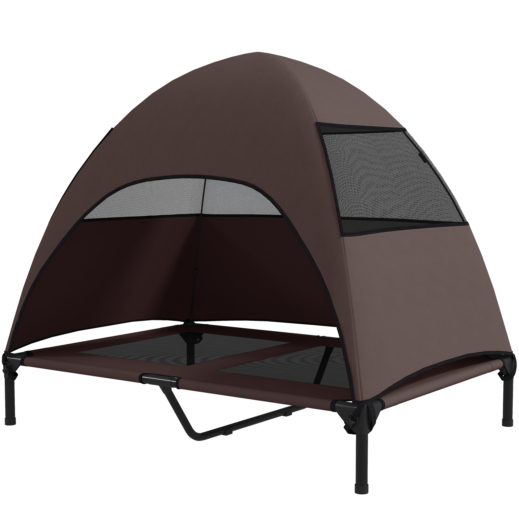 Elevated Dog Bed with Canopy Raised Dog Bed Washable Mesh Steel Frame 41.7" x 29.9" x 39" Coffee