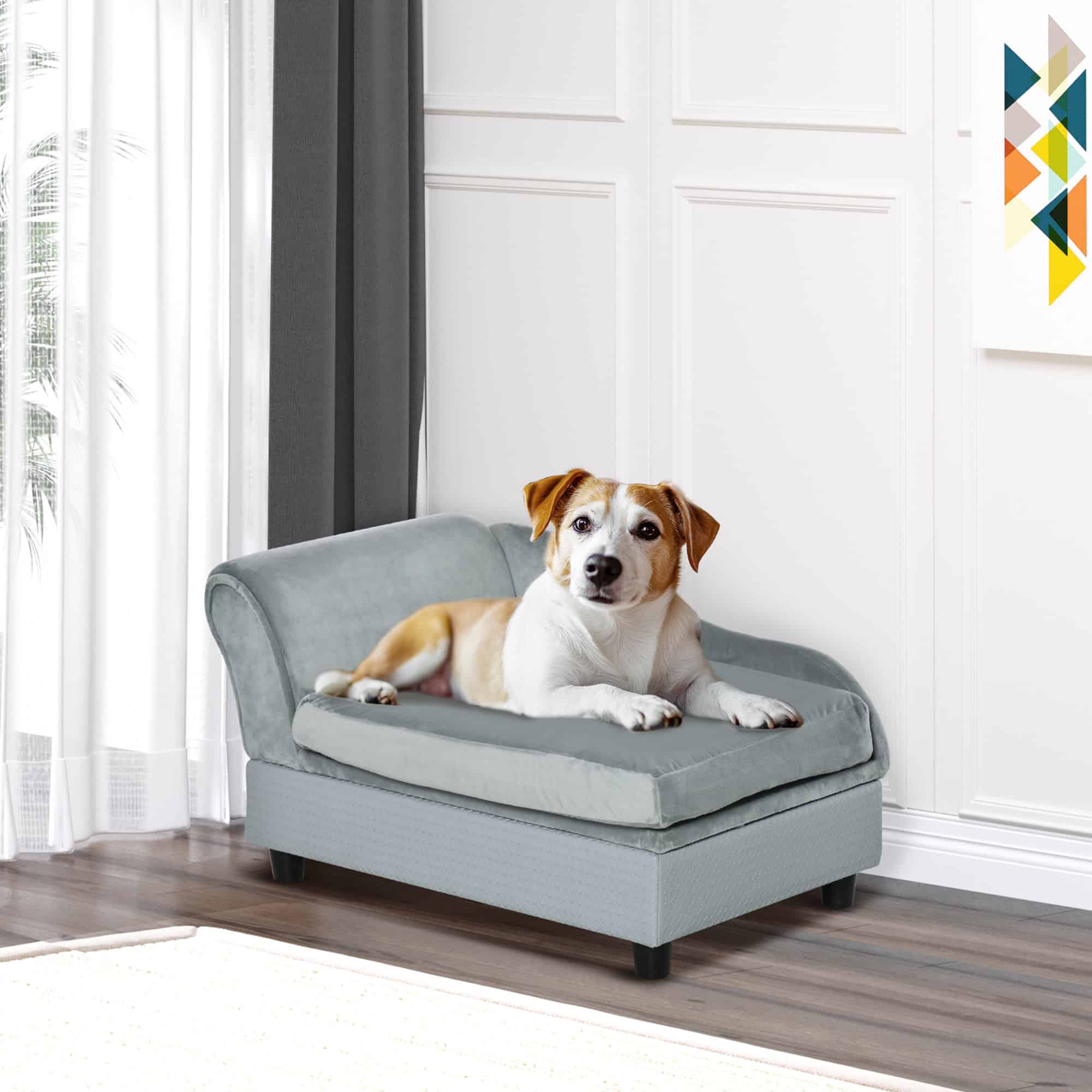 Pet Sofa Dog Couch Chaise Lounge Pet Bed with Storage Function Small Sized Dog Various Cat Sponge Cushioned Bed Lounge, Light Grey