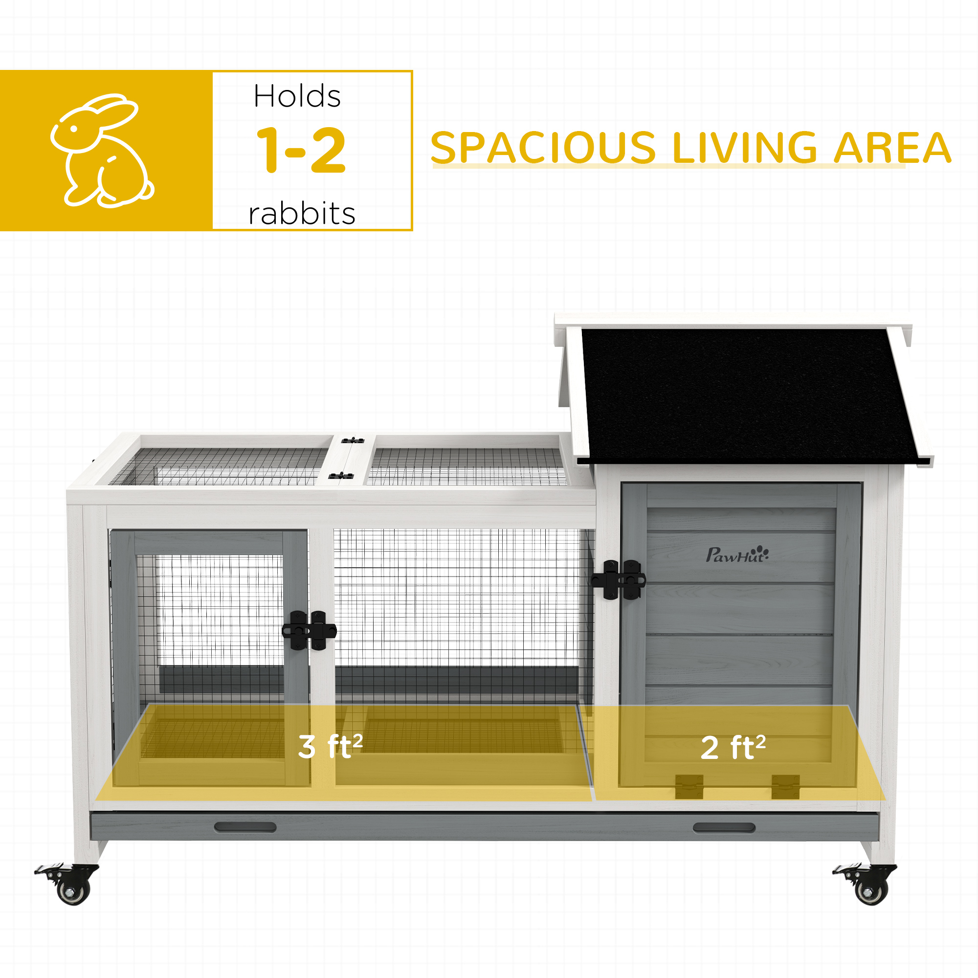 Rabbit Cage with Wheels, Ramp, Run, Tray for Indoor Outdoor, Suitable for Rabbit, Guinea Pig, Grey