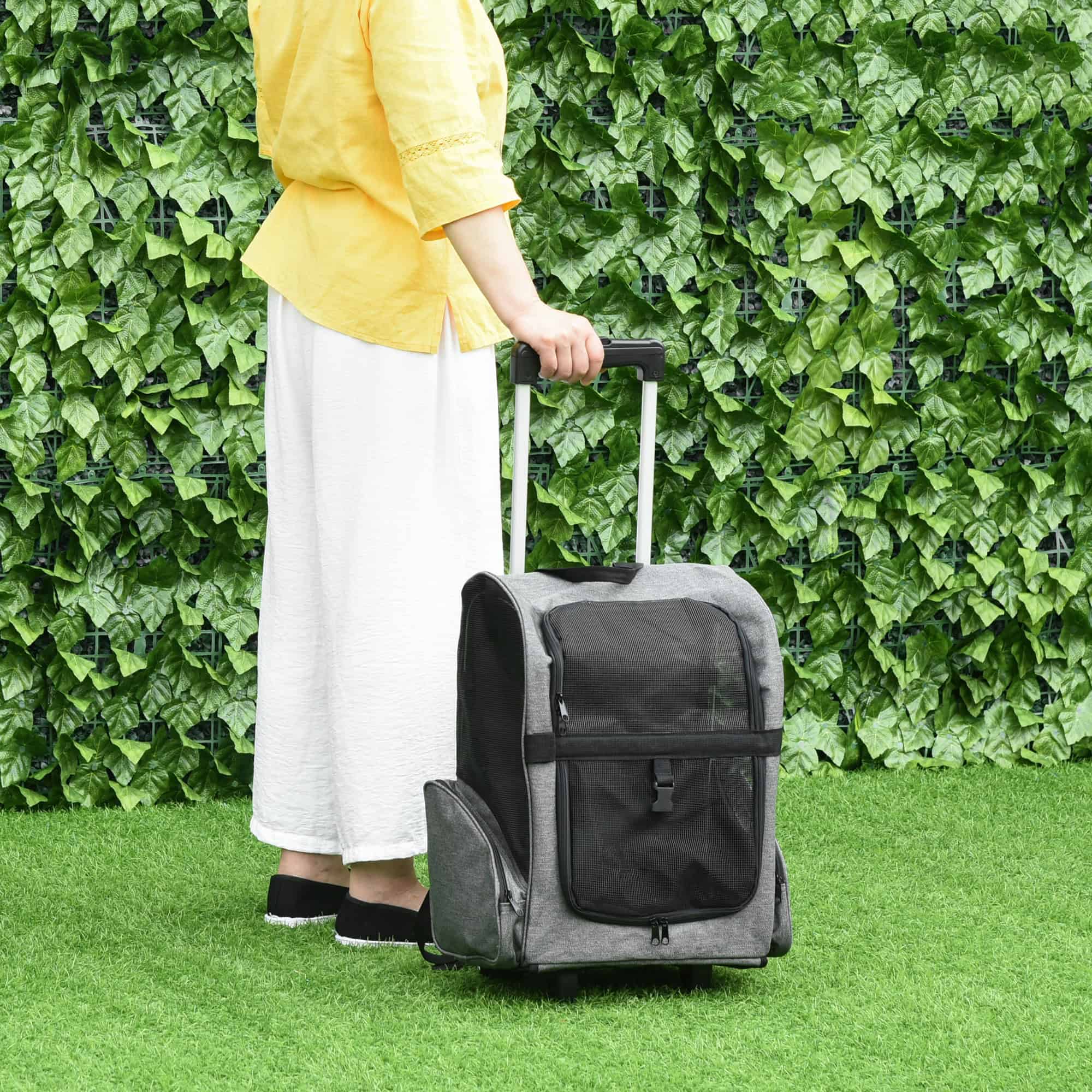 2-IN-1 Pet Luggage Box Backpack Carrier Cats Dogs w/ Handle, Rolling Wheel Grey - Image 8