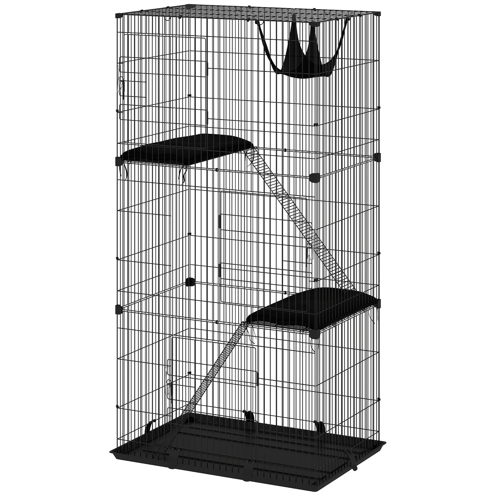 3-Tier Cat Cage Indoor, Detachable Metal Wire Kennel withwith Hammock, Platform, Tray and Cushion for 1-2 Kittens