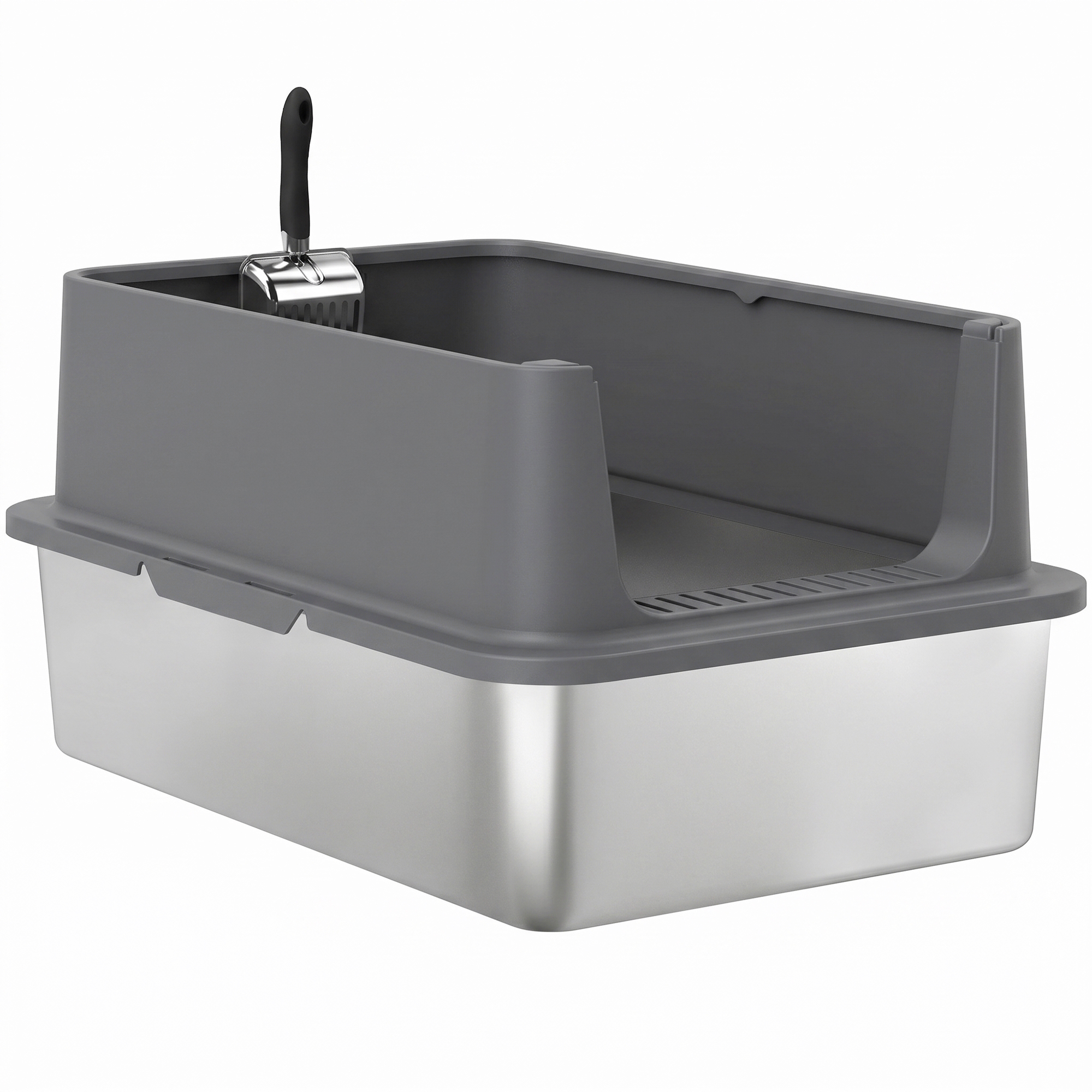 XL Stainless Steel Cat Litter Box for Big and Multiple Cats with High Wall Side, Scoop, Easy Cleaning & Odor Free