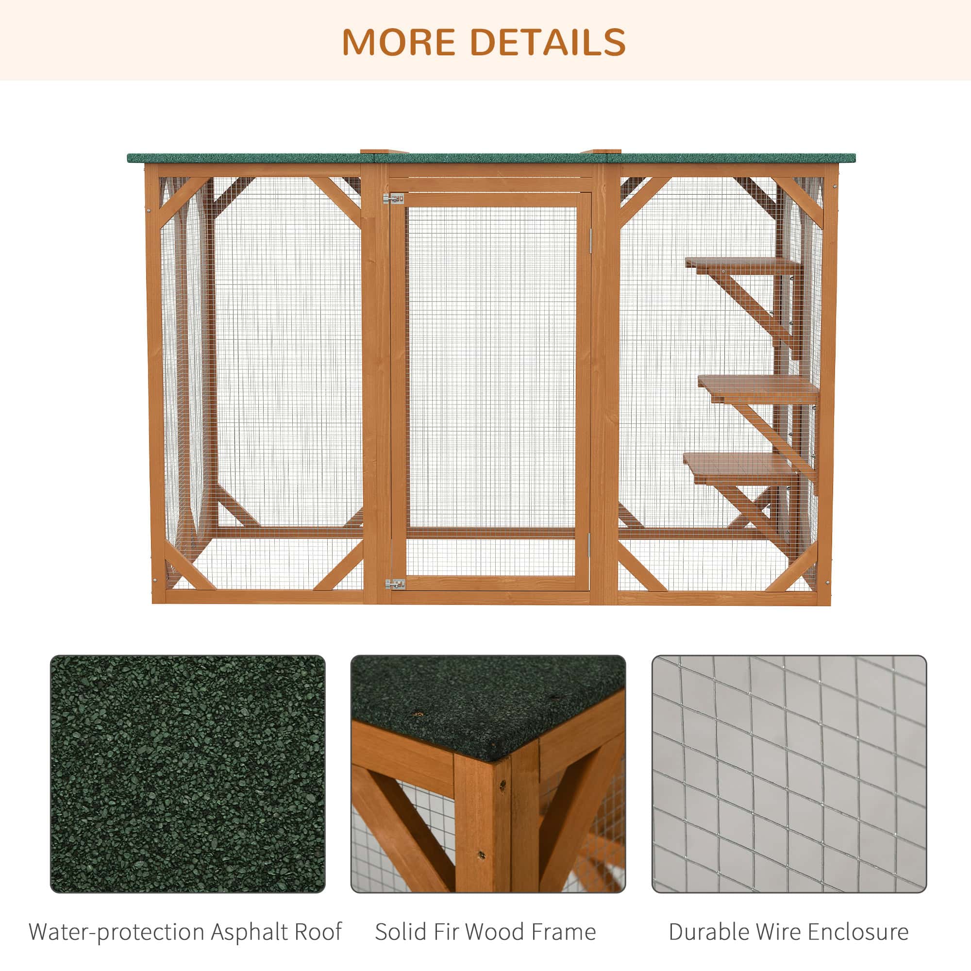 71"L Catio Outdoor Cat Enclosure, Indoor Cat Cage, Pet House, Small Animal Hutch for 1-2 Rabbit, Kitten, Kitty Crate Kennel w/ Waterproof Roof, Multi-Level Platforms, Orange
