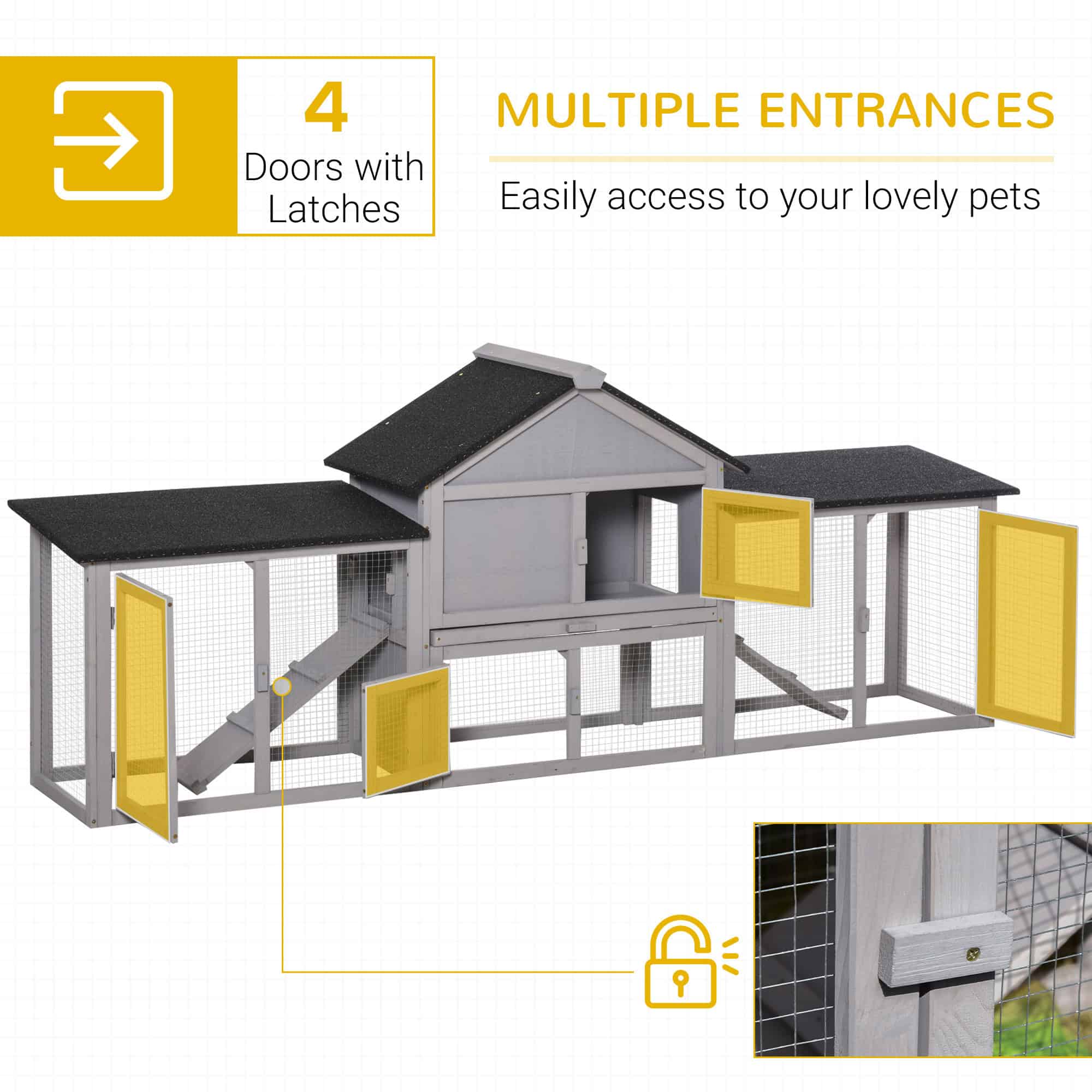 Large Rabbit Hutch Wood Bunny Cage Outdoor Guinea Pig House with Double Runs Slide Out Tray Ramps