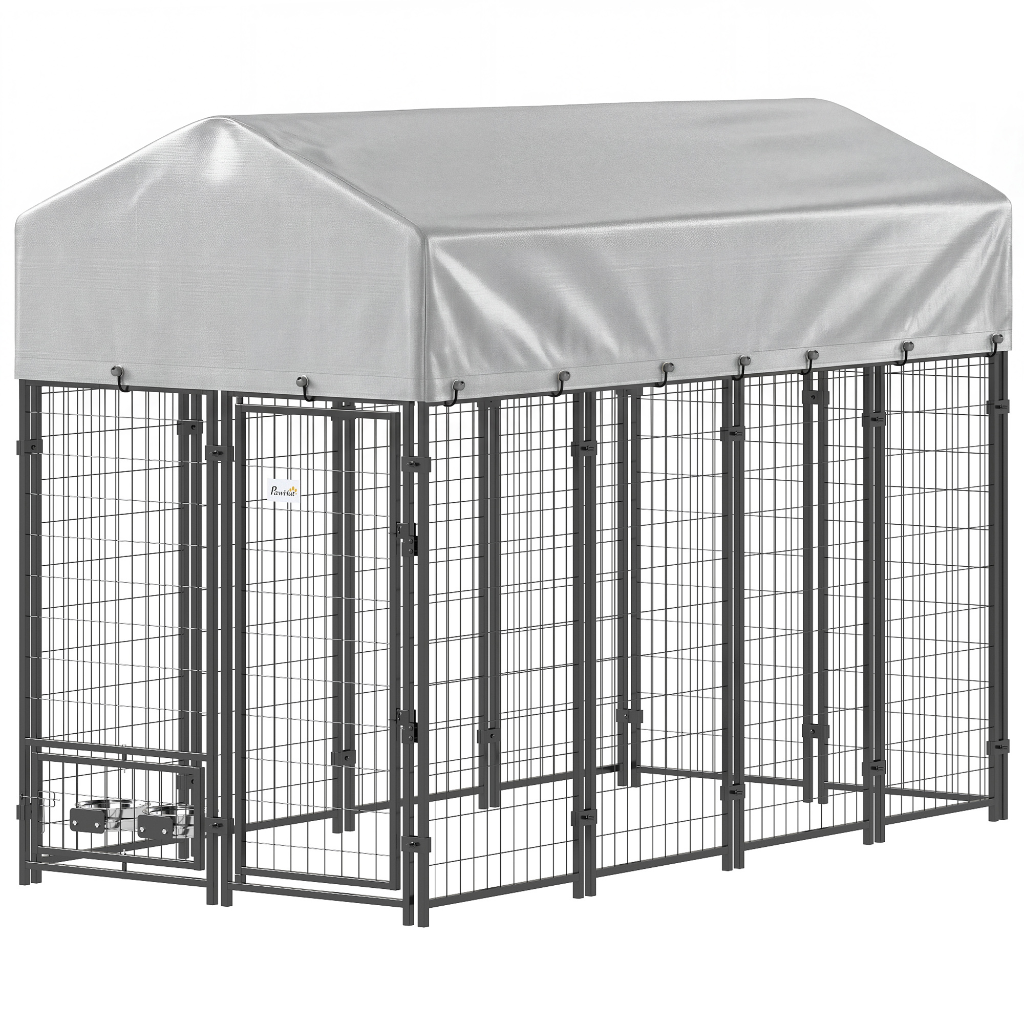 8' x 4' x 6' Outdoor Dog Kennel, Dog Kennel Outside Run with 360° Rotating Bowls, Waterproof & UV Resistant Cover
