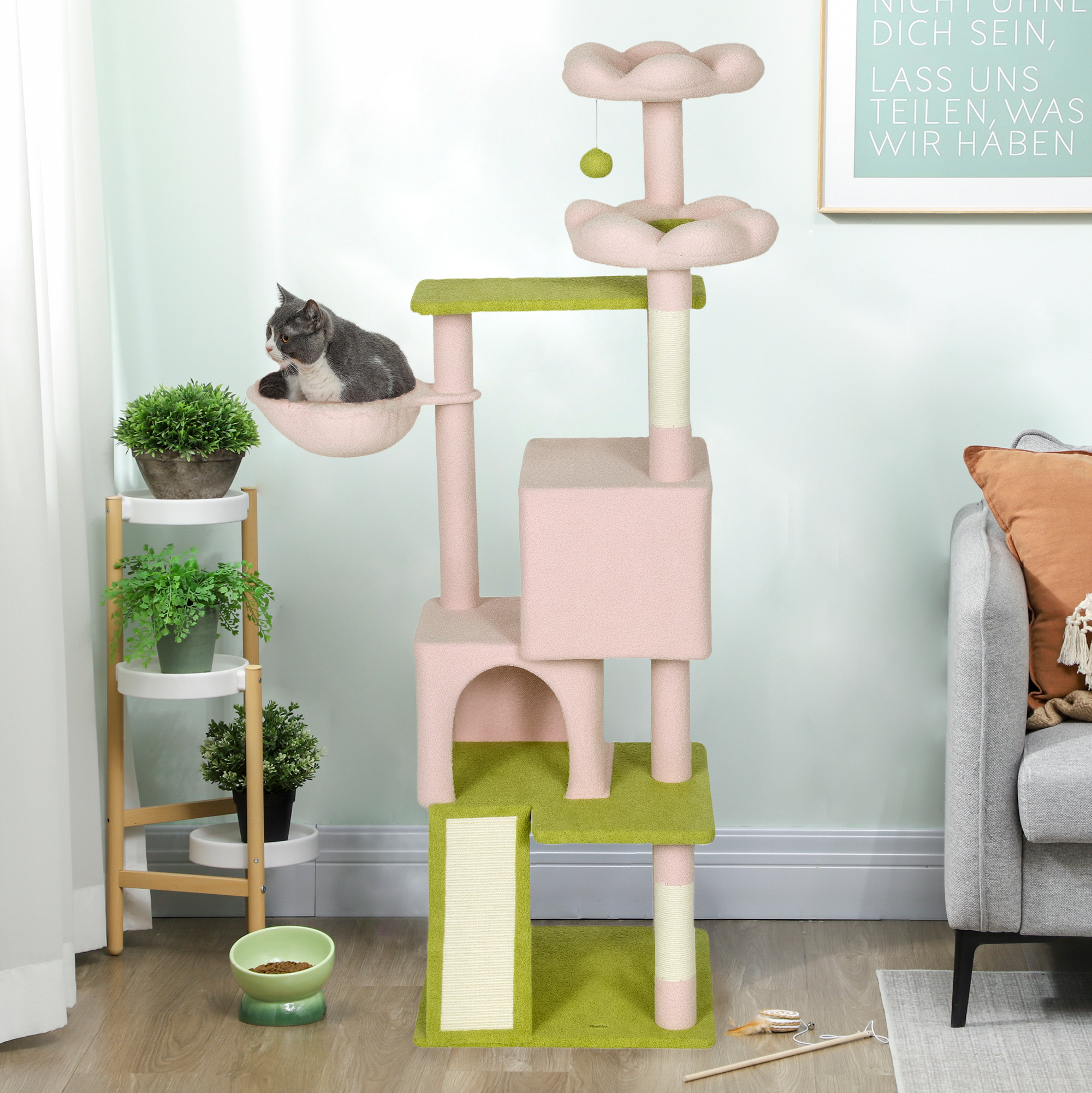 Flower Cat Tree with Sisal Scratching Posts, Multi-Level Cat Tower, Pink