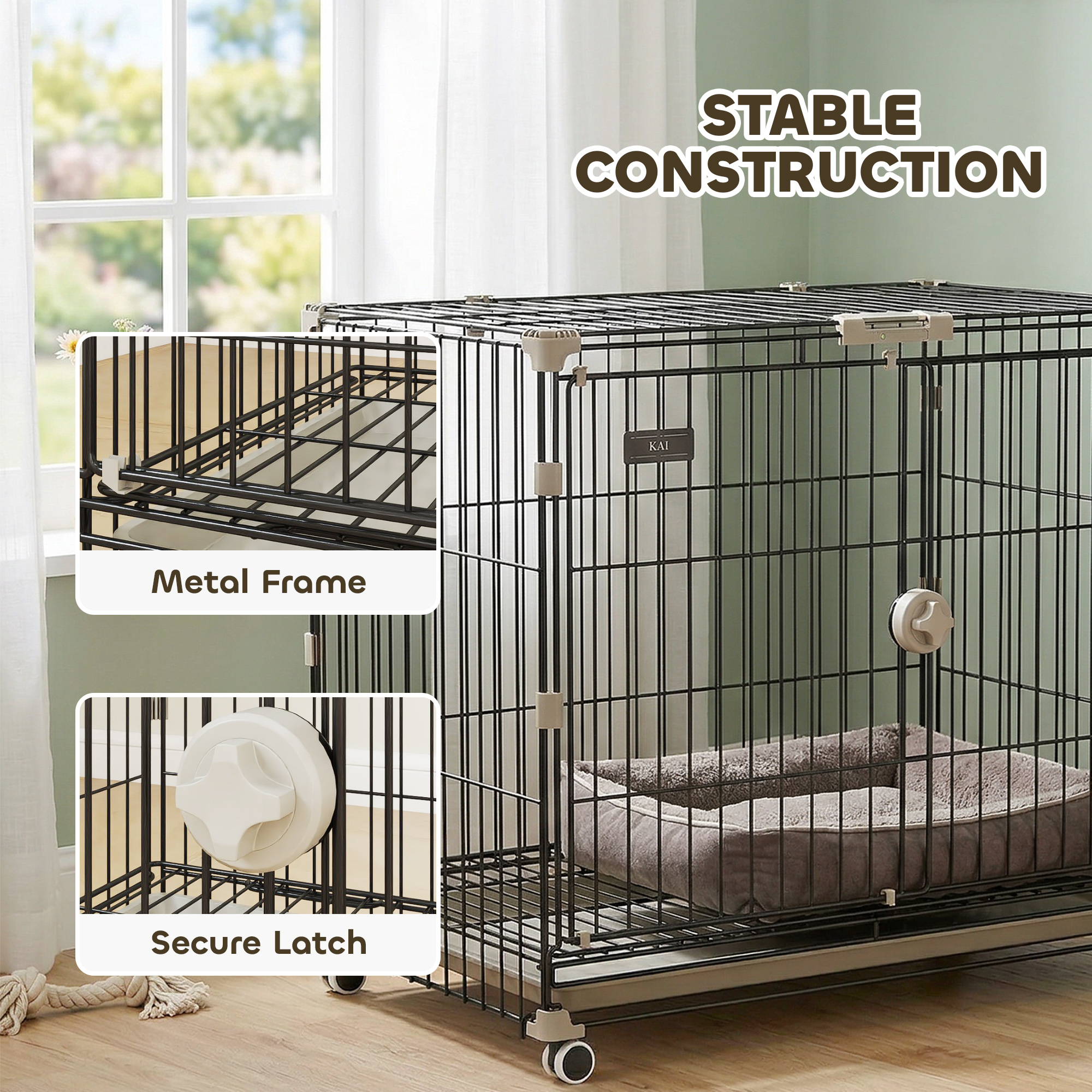 Dog Crate, 30 Inch Metal Dog Cage with Removable Tray, Lockable Wheels, 2 Doors for Small Medium Breeds, Black