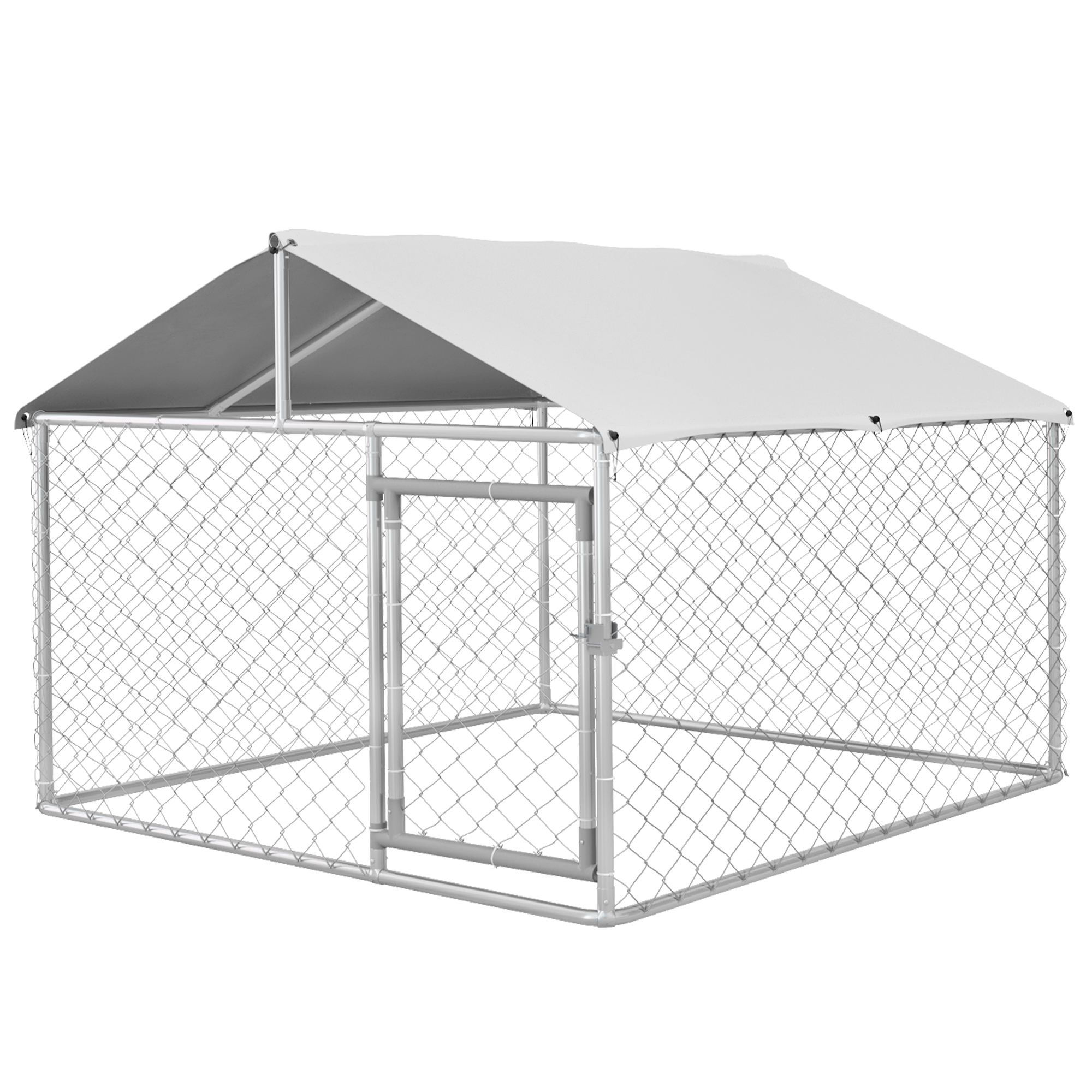 6.6' x 6.6' x 4.9' Outdoor Dog Kennel Heavy Duty Galvanized Steel Chain Link with UV-resistant Roof, Silver