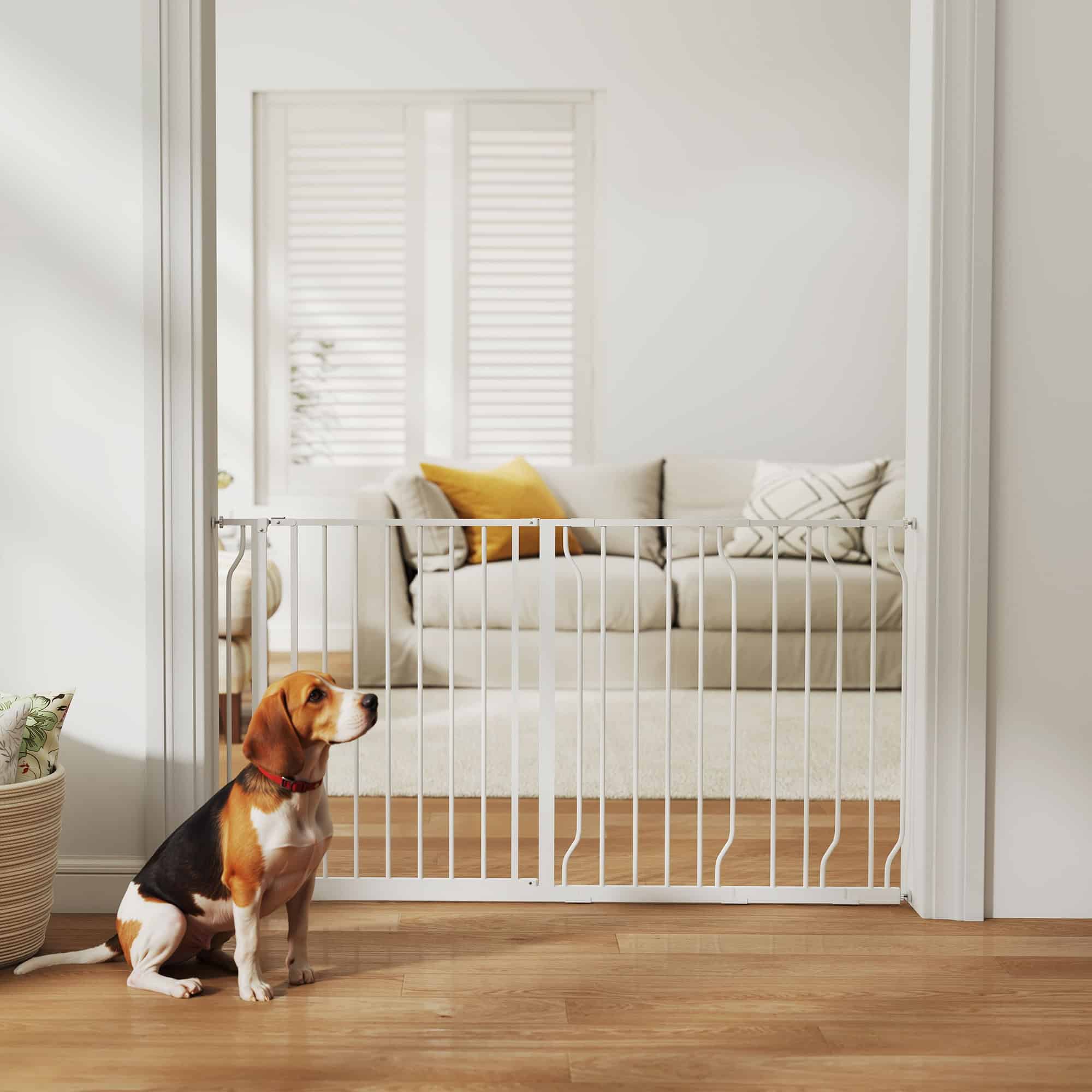 30"- 57" Easy Install Pet Gate w/ Door & Double Locking System, Extra Wide Dog Gate for Stairs, Hallways, White - Image 8