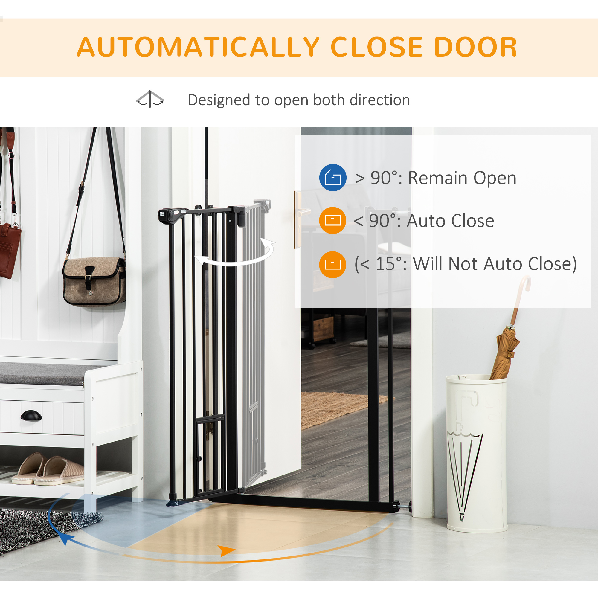 41" Easy Open Indoor Dog Gates for Doorways, House, Stair - Black