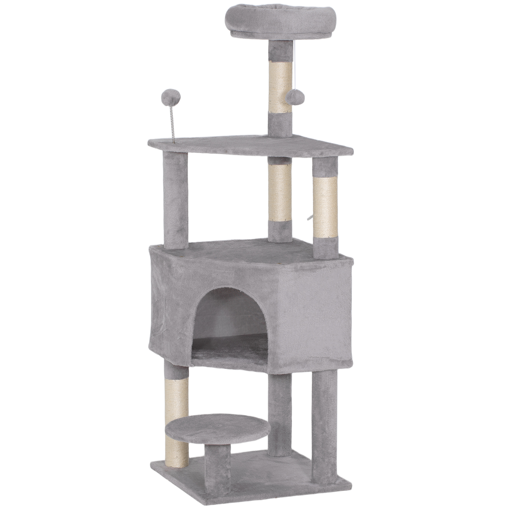 54 Inch Cat Tree with Large Condo, Top Perch, Sisal Scratching Posts, Dangling Toy Ball,Light Grey