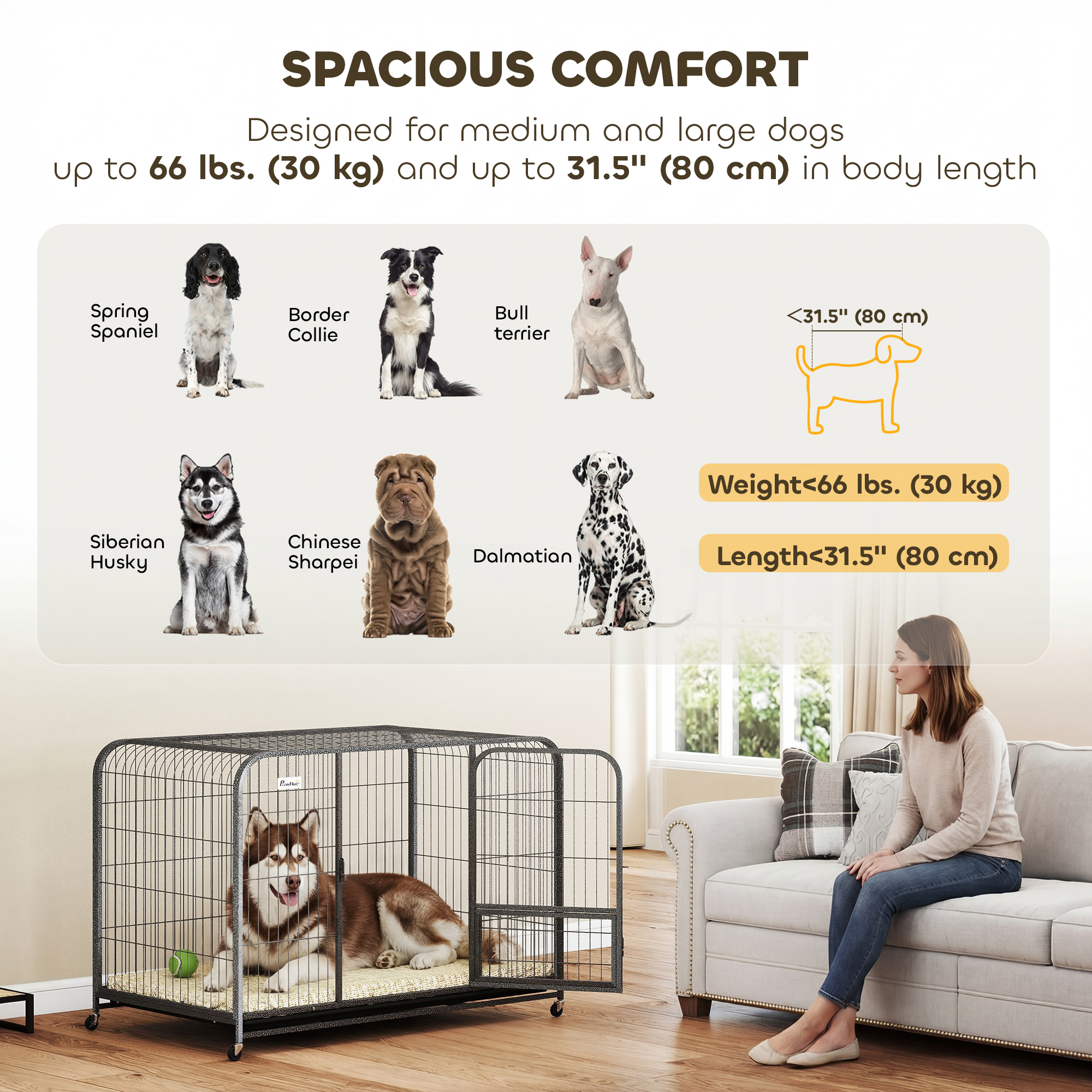 48 Inch Heavy Duty Dog Crate, Large Metal Dog Cage with Lockable Wheels and Removable Tray - Image 6