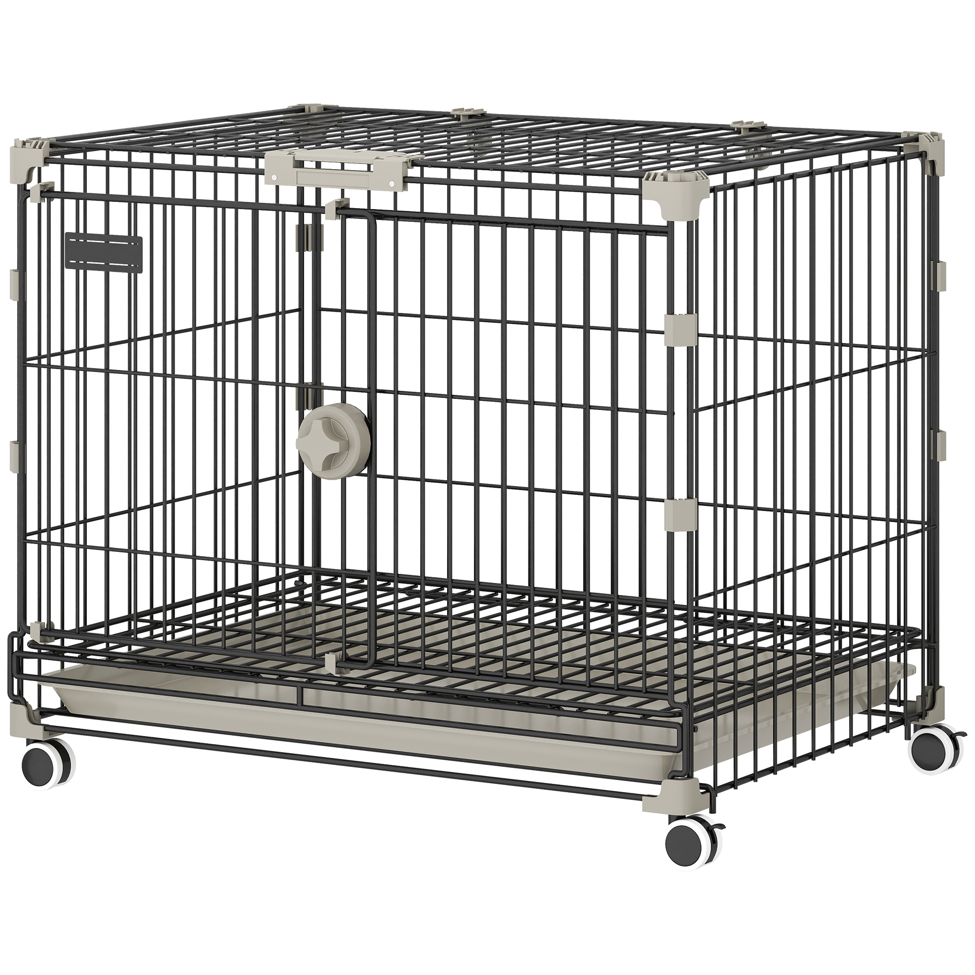 Dog Crate, 24 Inch Metal Dog Cage with Removable Tray, Lockable Wheels, 2 Doors for Small Breeds, Black