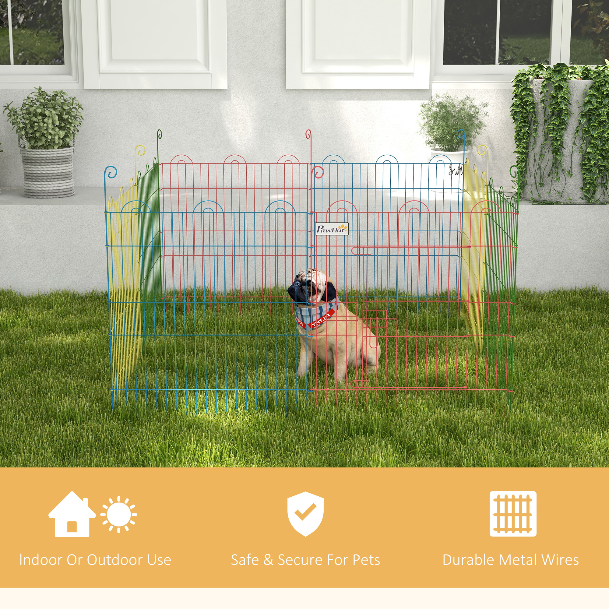 Metal Pet Playpen Portable Octagon Dog Exercise Fence Multi-colored