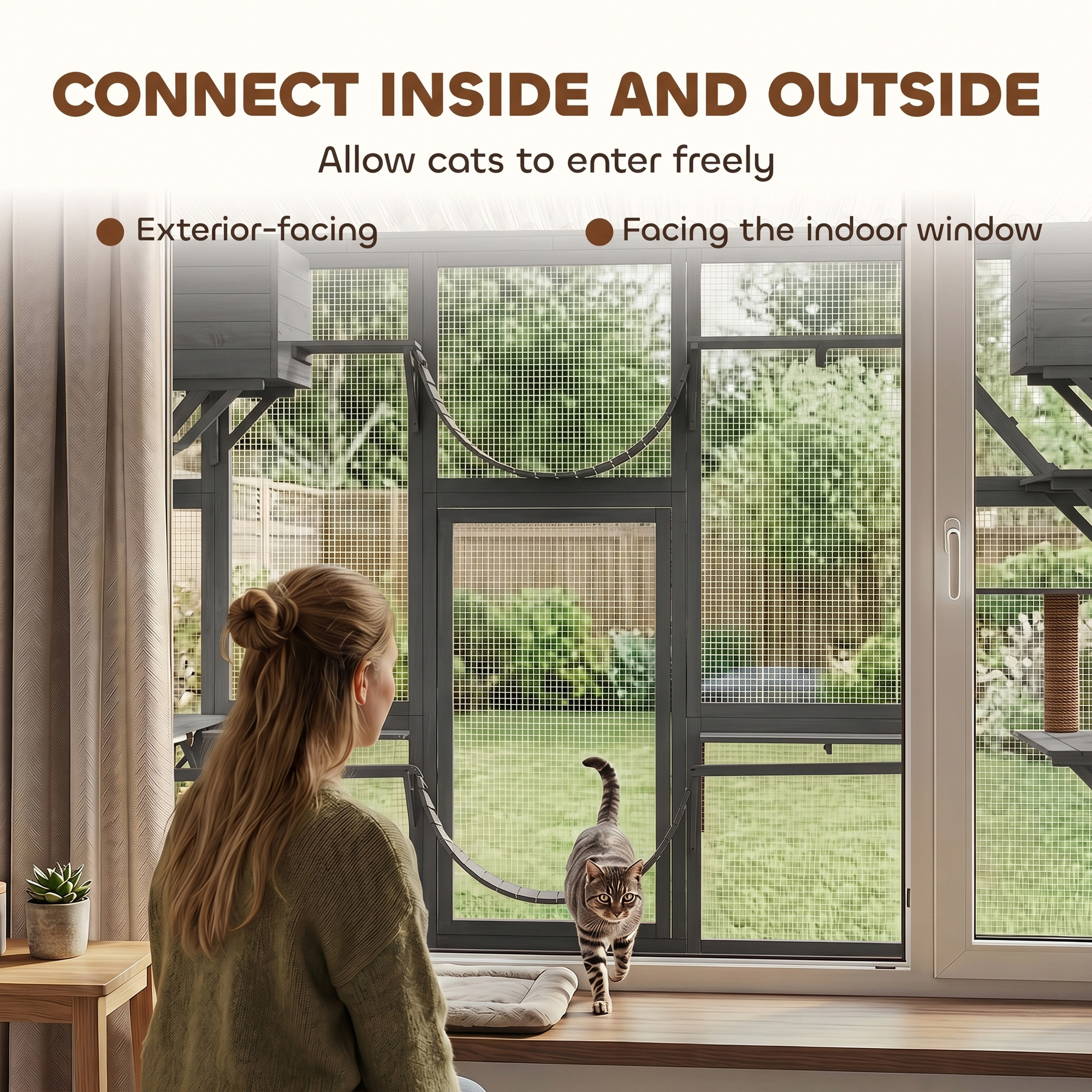 Large Outdoor Catio with Condos, Platforms, Doors, Ladders, Weather-Resistant Roof, Grey