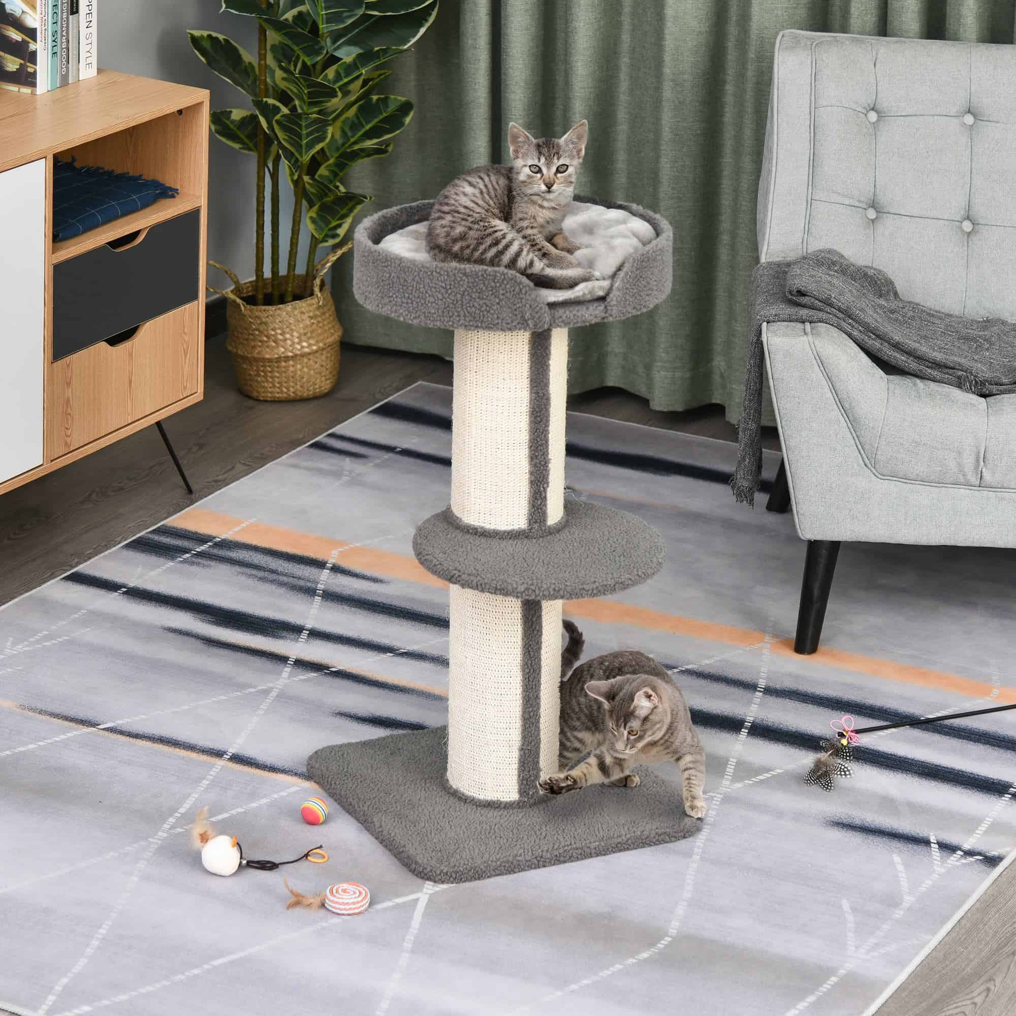 Cat Tree Kitty Tower with Sisal Mat Scratching Post, Cat Bed, Cushion, Perch, 18" x 18" x 36", Grey - Image 8