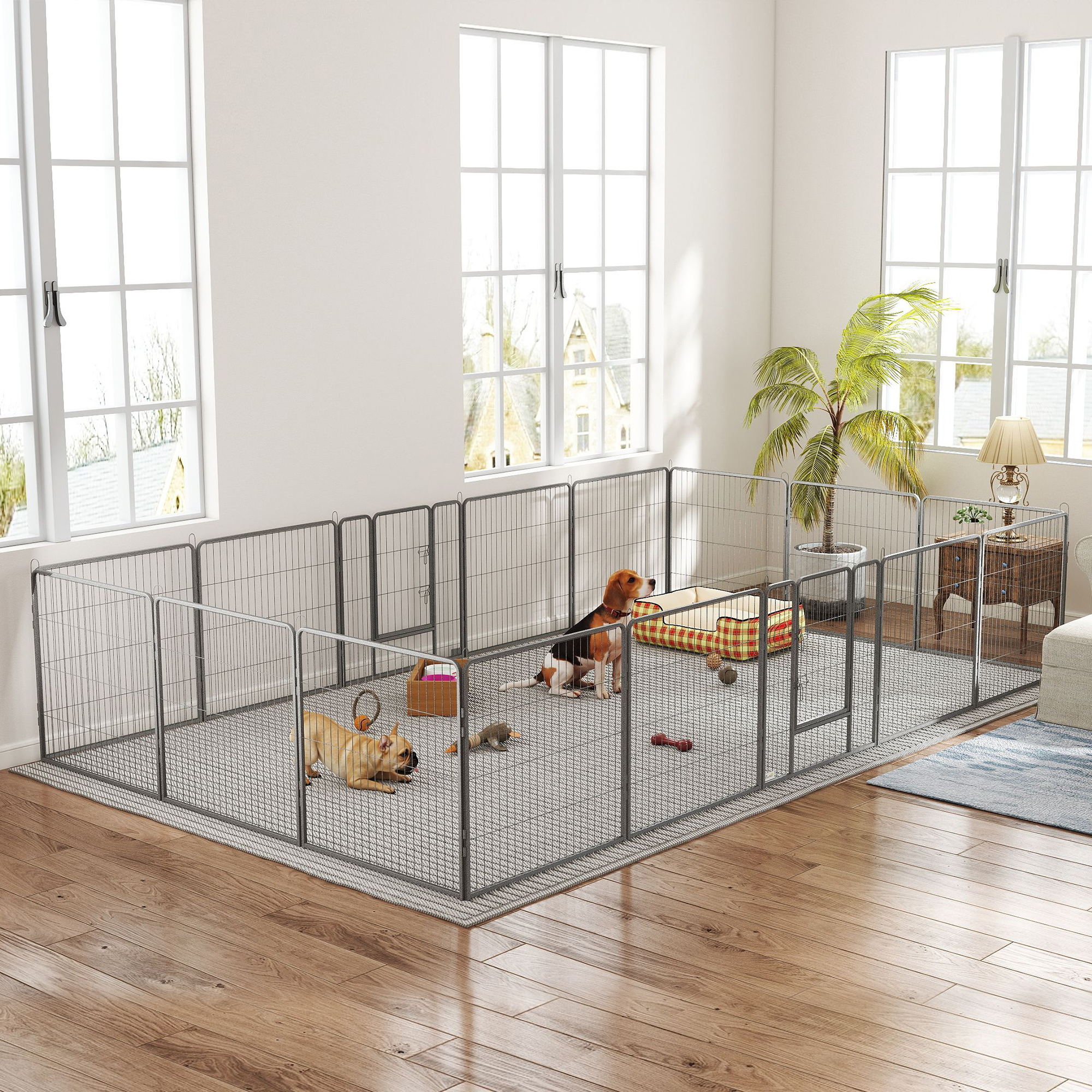 Heavy Duty Pet Playpen, 16 Panels Steel Dog Fence Puppy Exercise Pen with 2 Doors Locking Latch, 31.5" Height
