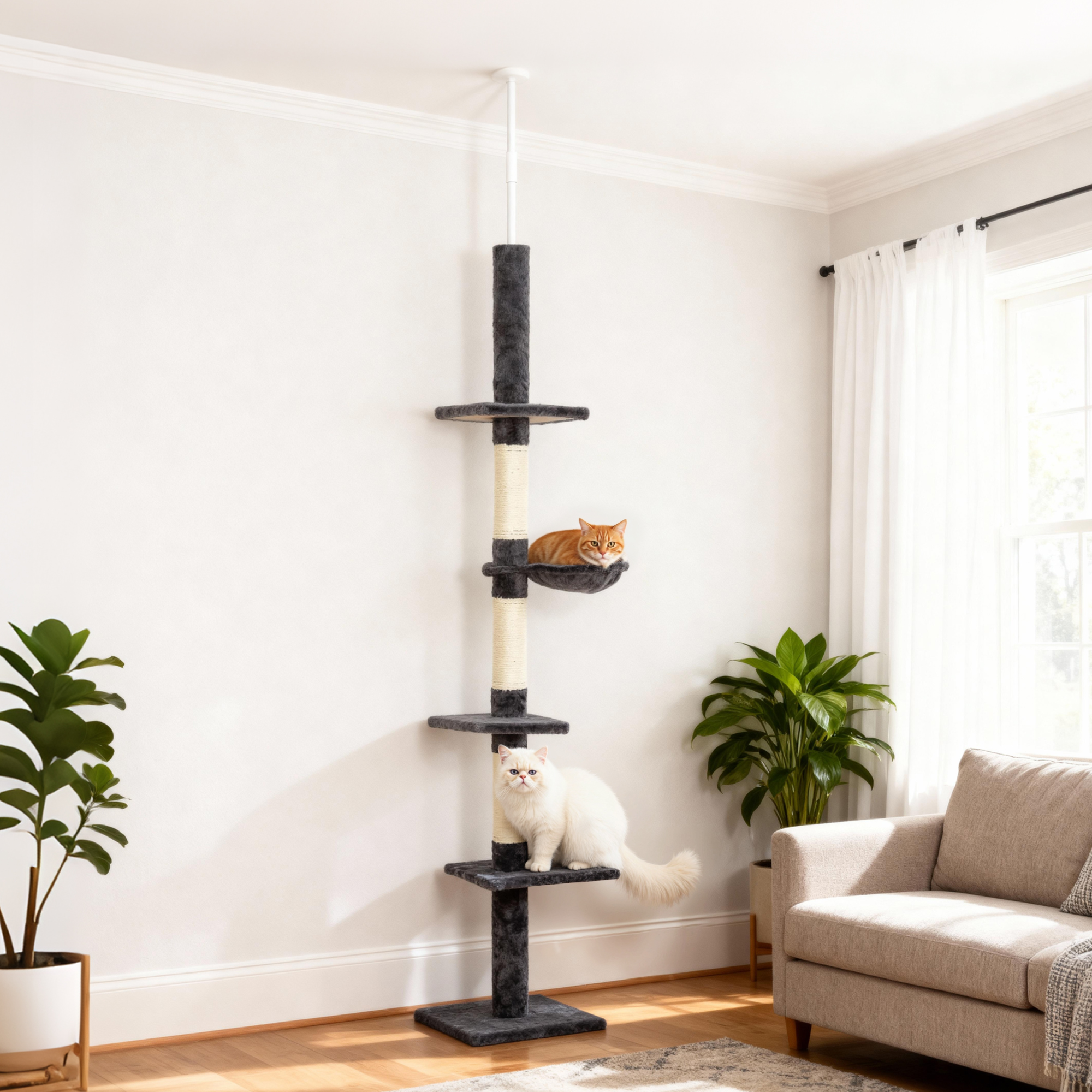 8.5ft Cat Climbing Tree 5-Tier Kitty Activity Center with Scratching Post Dark Grey