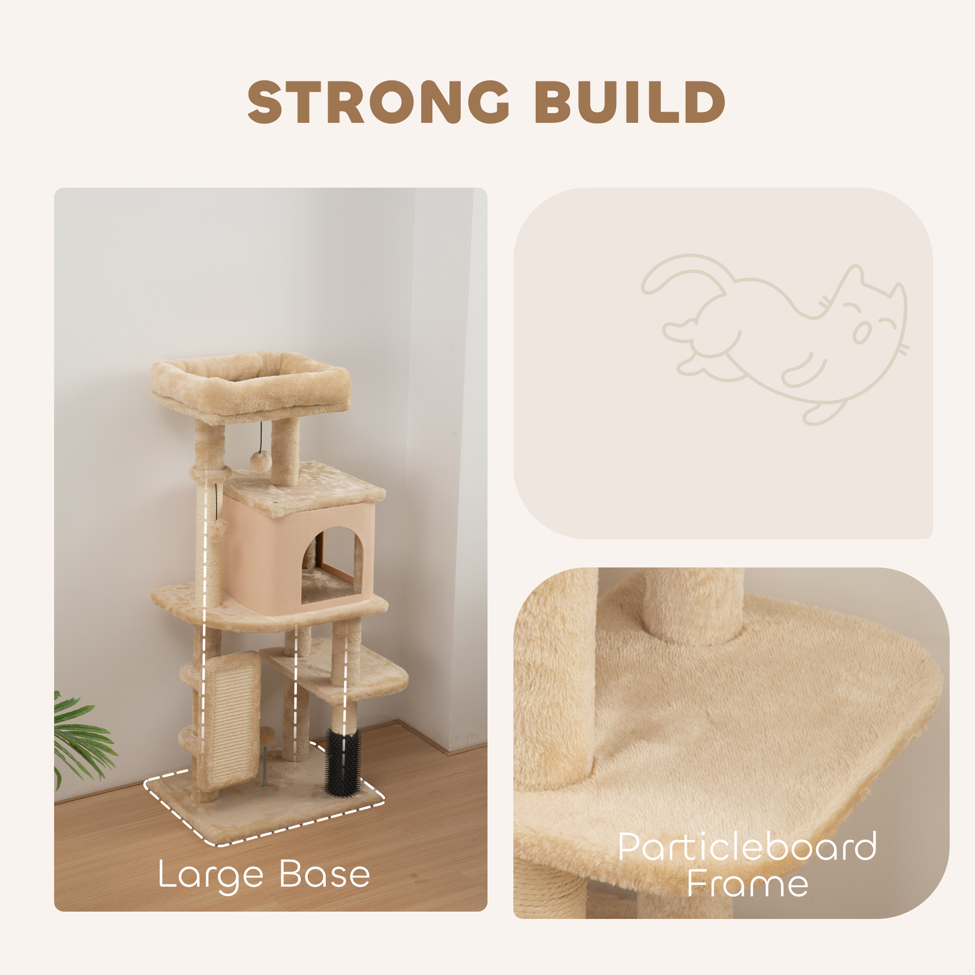 41 Inch Cat Tree with Scratching Posts, Cat Bed, Condo, Grooming Brush, Jumping Platforms, Toy Balls, Anti-tip Kit - Image 6
