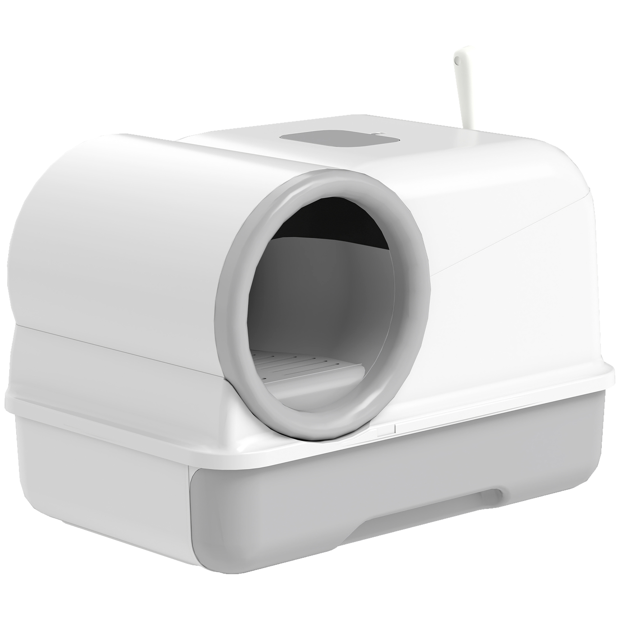 Cat Litter Box Easy Clean Drawer Odor Control Hooded Cat Litter Tray with Scoop White and Grey