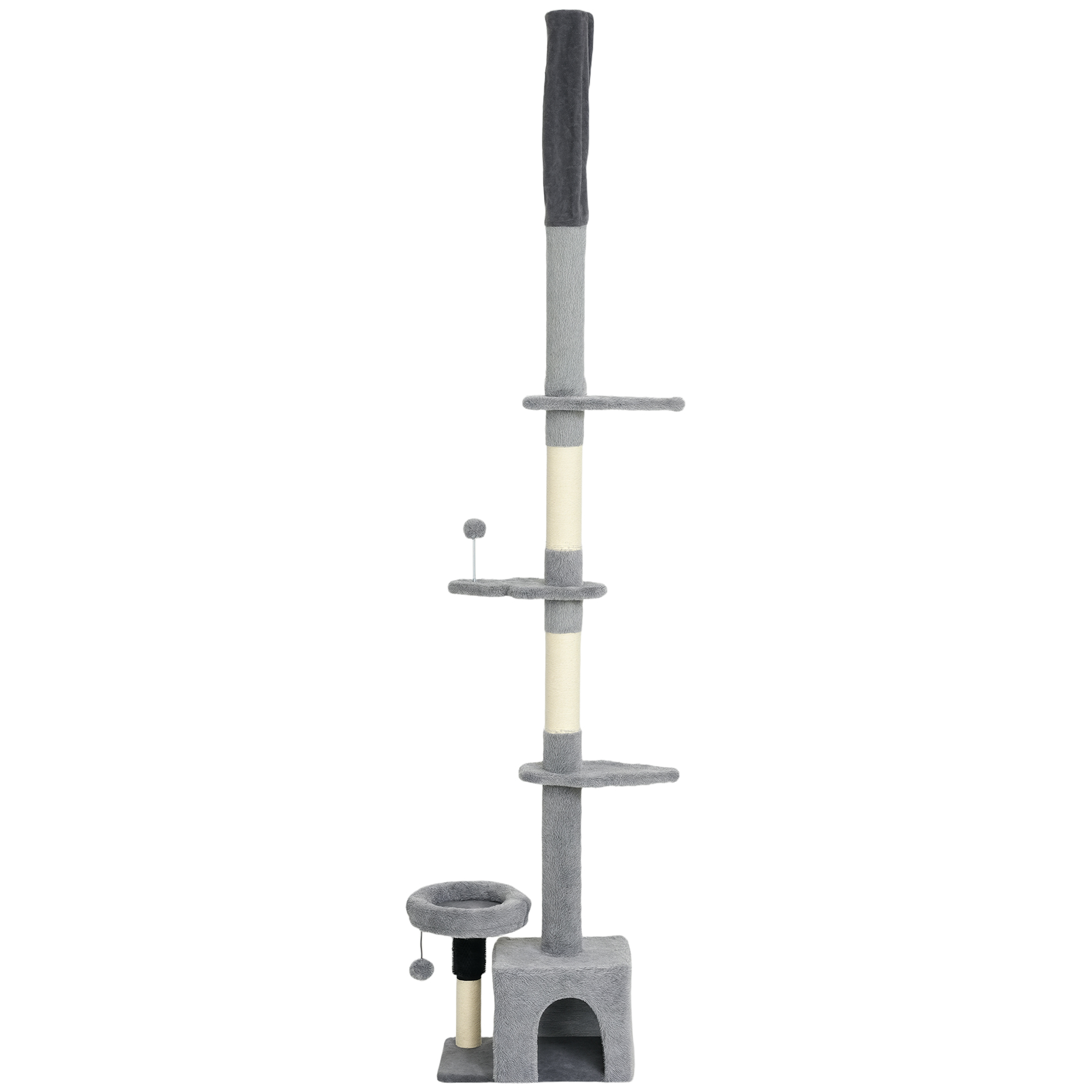 Floor to Ceiling Cat Tree, 4 Tiers Tall Kitty Climbing Tower with Scratching Post, Adjustable Height 87-100"