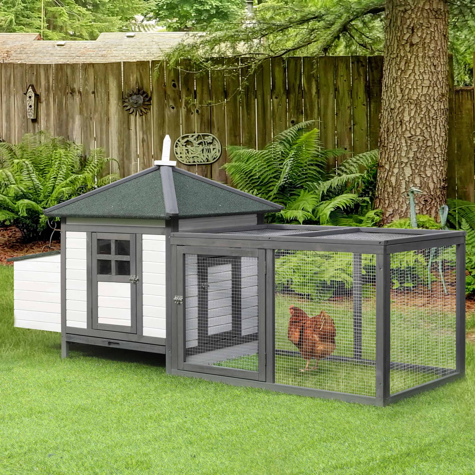 77" Chicken Coop Hen House Rabbit Hutch Poultry Cage Pen Outdoor Backyard with Nesting Box Run White and Dark gray