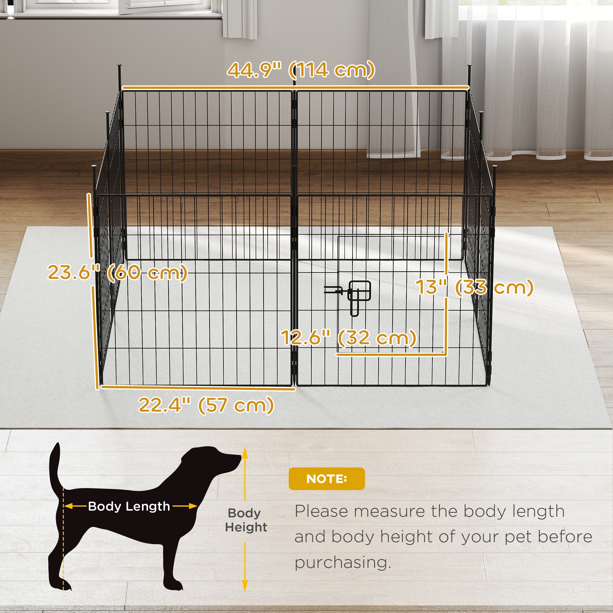 Dog Playpen for Indoor Outdoor use, Heavy Duty Dog Fence with Door, 23.6" High, 8 Panels, Black