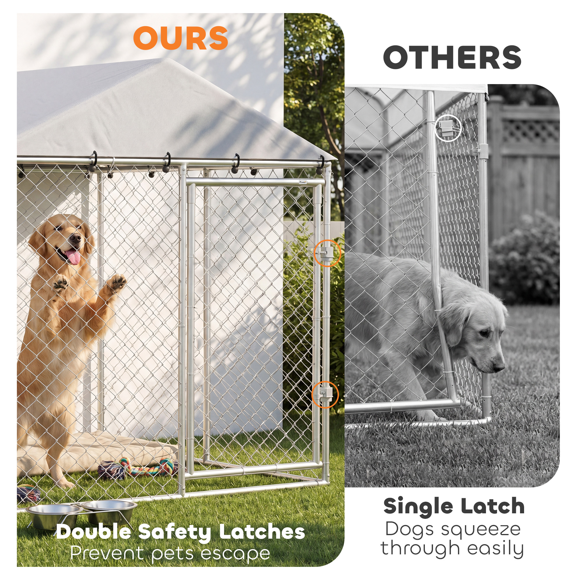 6.6' x 6.6' x 6.6' Outdoor Dog Kennel Heavy Duty Galvanized Steel with UV-resistant Roof, Silver