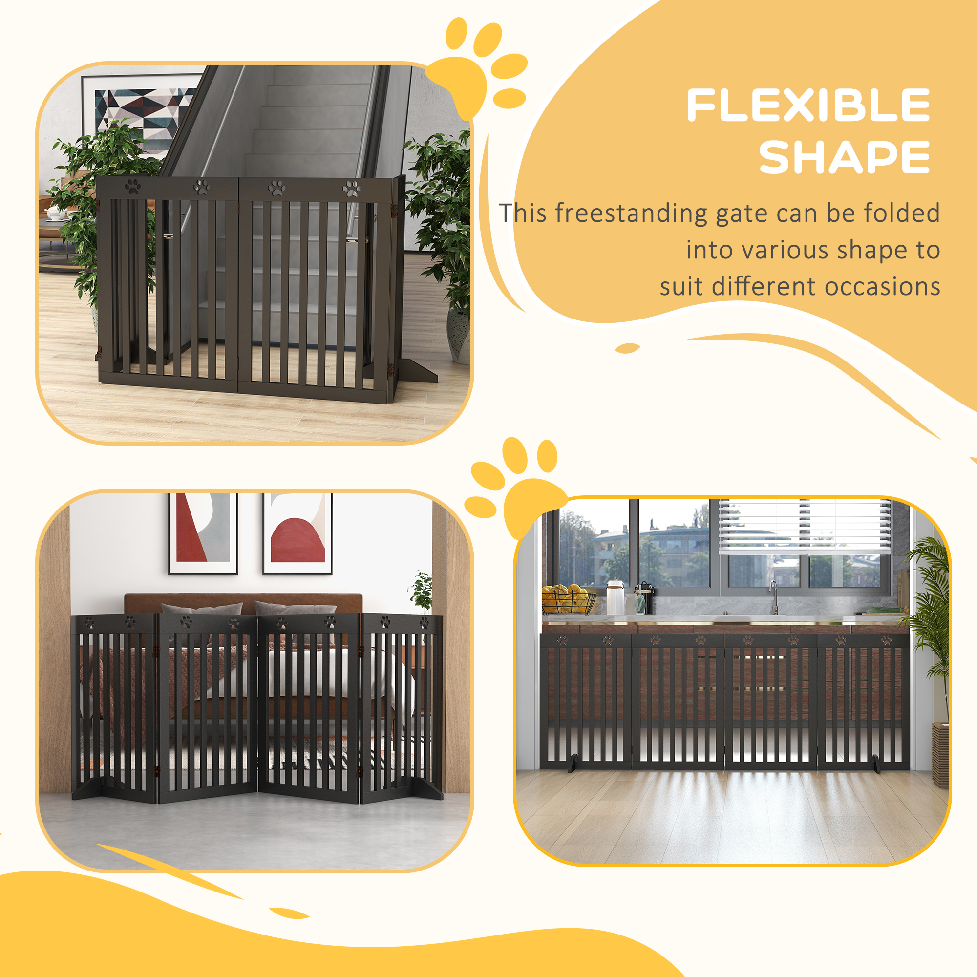 80" Extra Wide Freestanding Pet Gate with Support Feet, Black