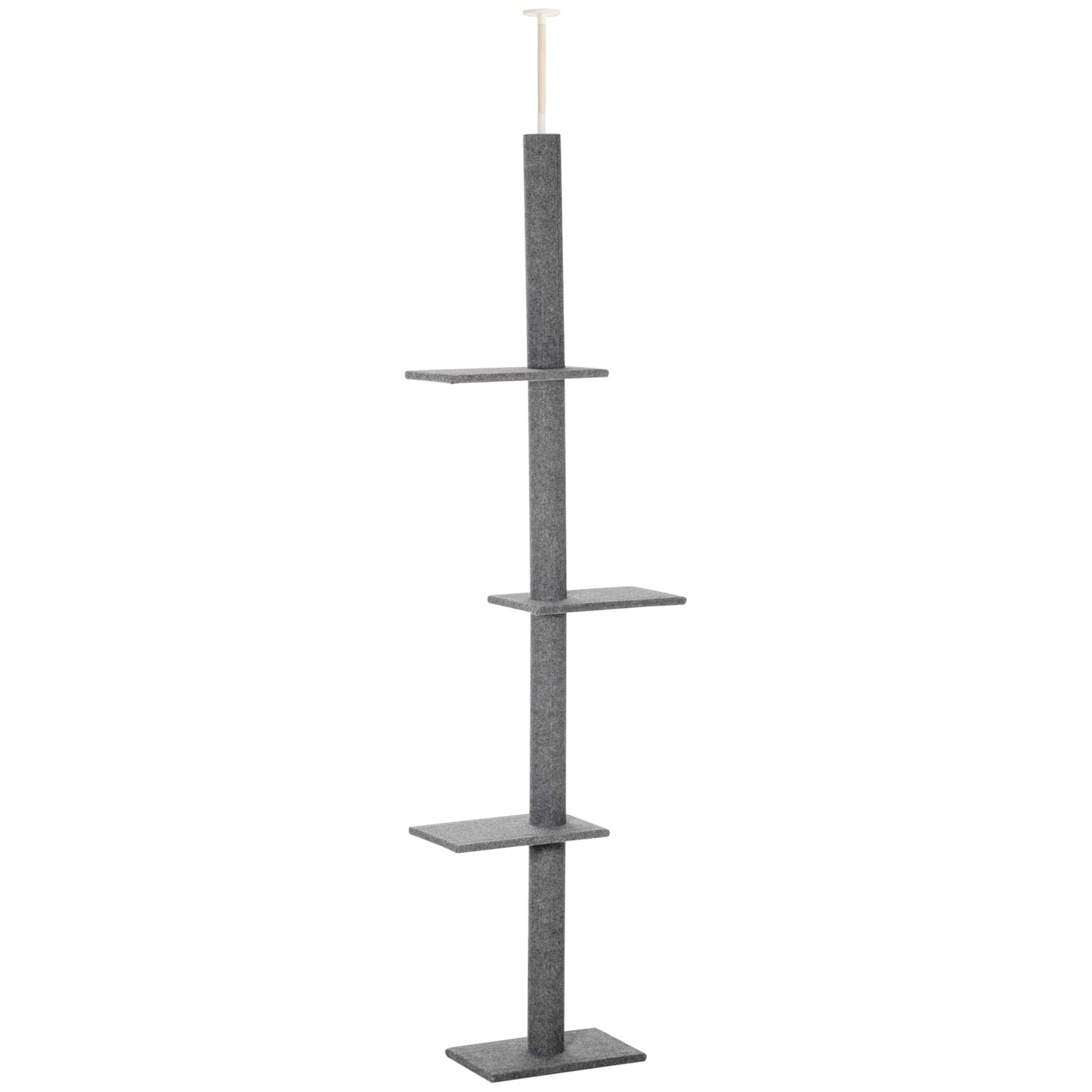 100" Floor To Ceiling Cat Tree w/ 3 Perches Activity Center for Kittens Cat Tower Furniture, Grey