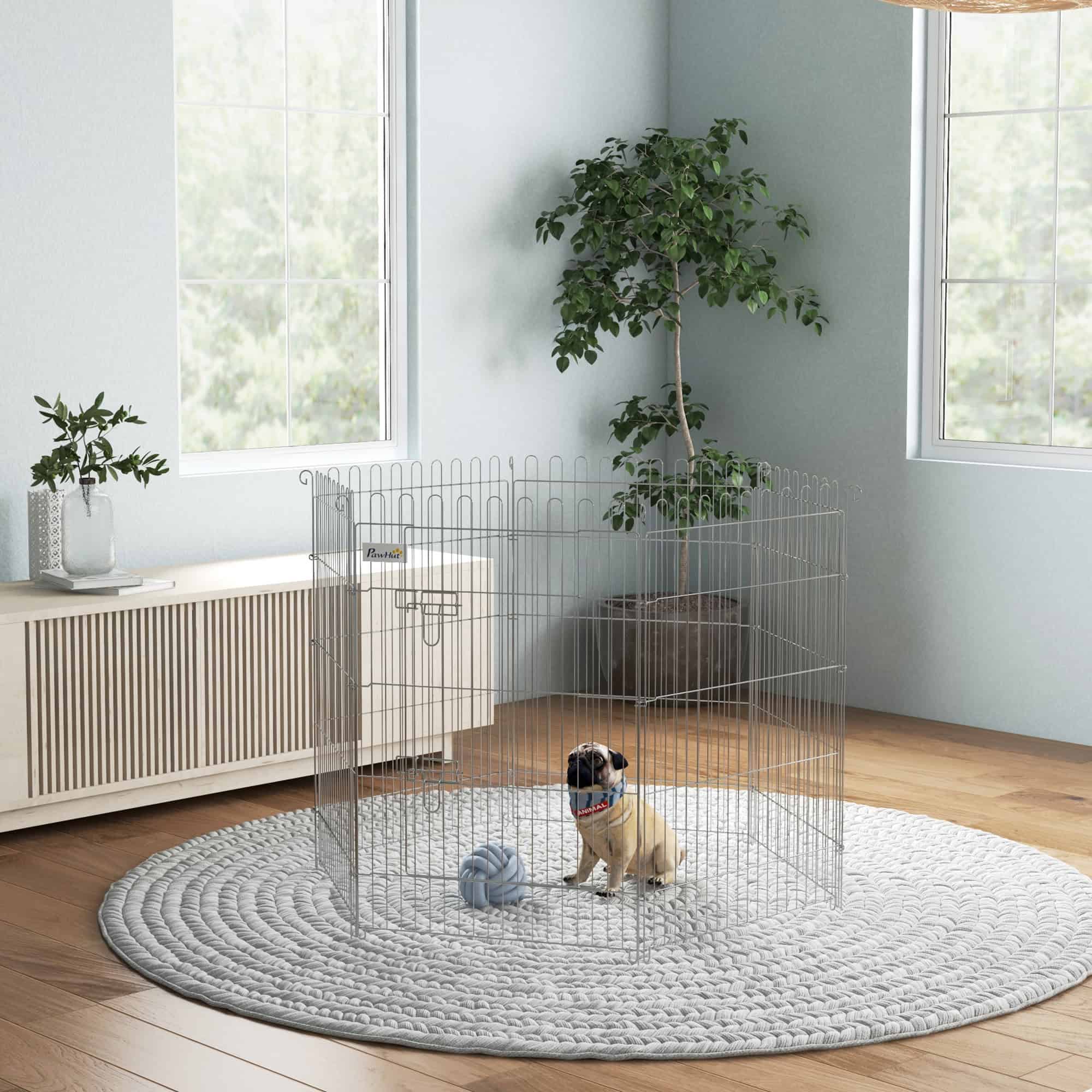 36inch 8-Panel Dog Playpen Octagon Pet Exercise Playpen Crate Foldable Dog Cage Pen Puppy Kennel, Black